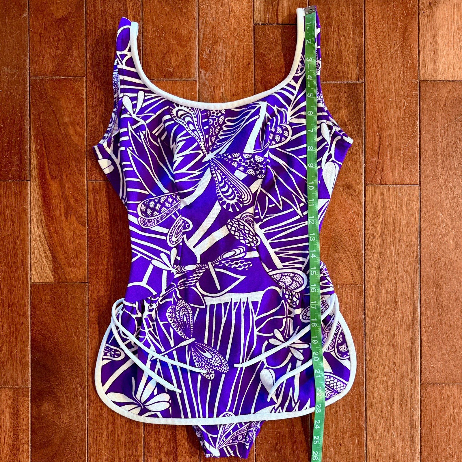 Vintage 1960s Robby Len Swimsuit Dress PURPLE Dragonfly Sz L 11/12 Union Tag