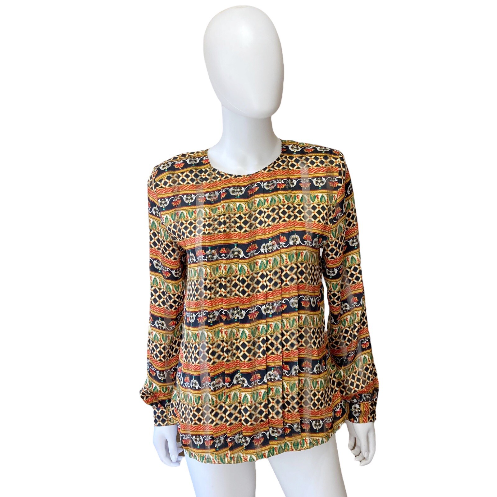 Vintage Womens 80s Button Back Pleated Baroque Blouse Size 10 Poet By Nicola