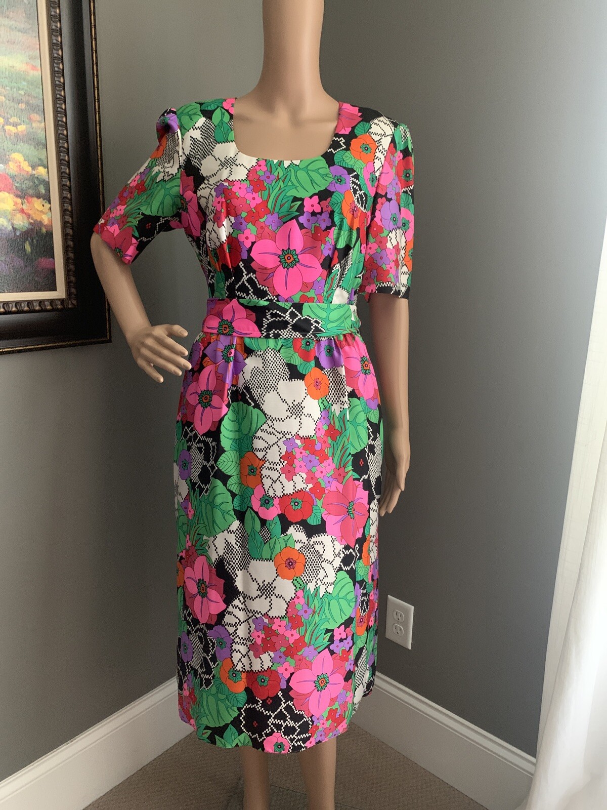 Rare Vintage 1970’s Posh by Jay Anderson Bright Mod Print Sheath Dress Size 8