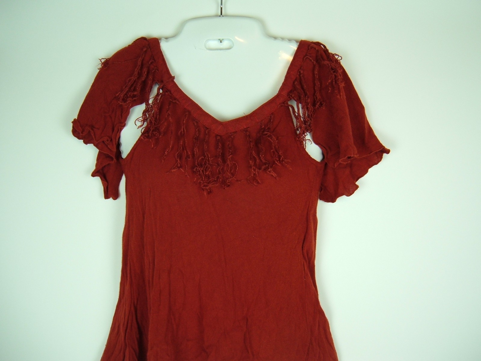 Vtg Top 70s Eletra Peasant Gauze Fringe Hippy Boho Festival S peekaboo sleeve