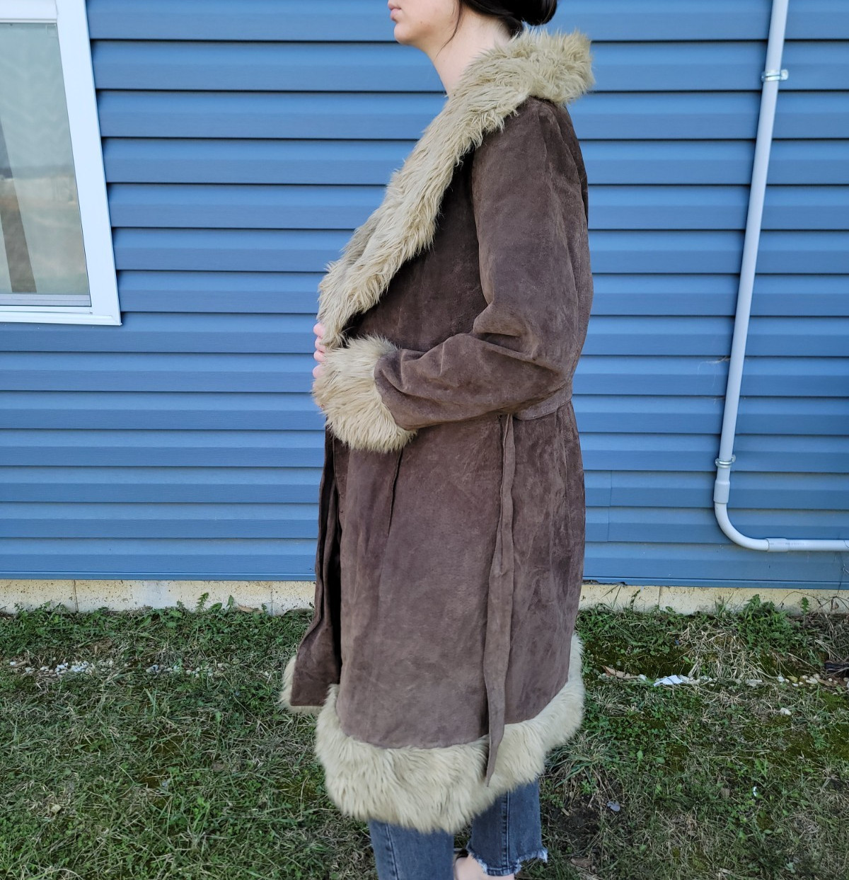 Vintage Penny Lane Coat Afghan Large Brown Hippie Boho Retro Y2K Faux Fur READ