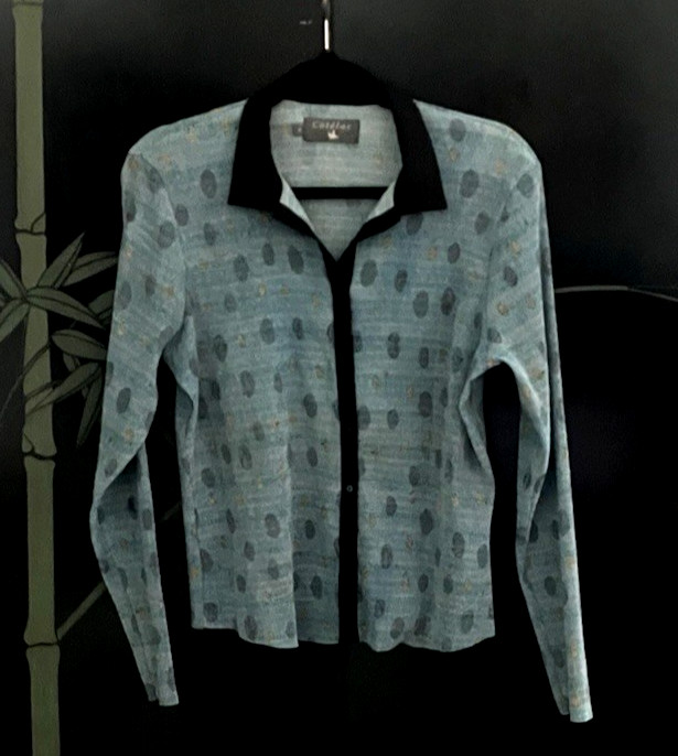VTG Cotelac Woman’s Blue Collared Button-Up Long Sleeve Polyester Shirt, Size 4
