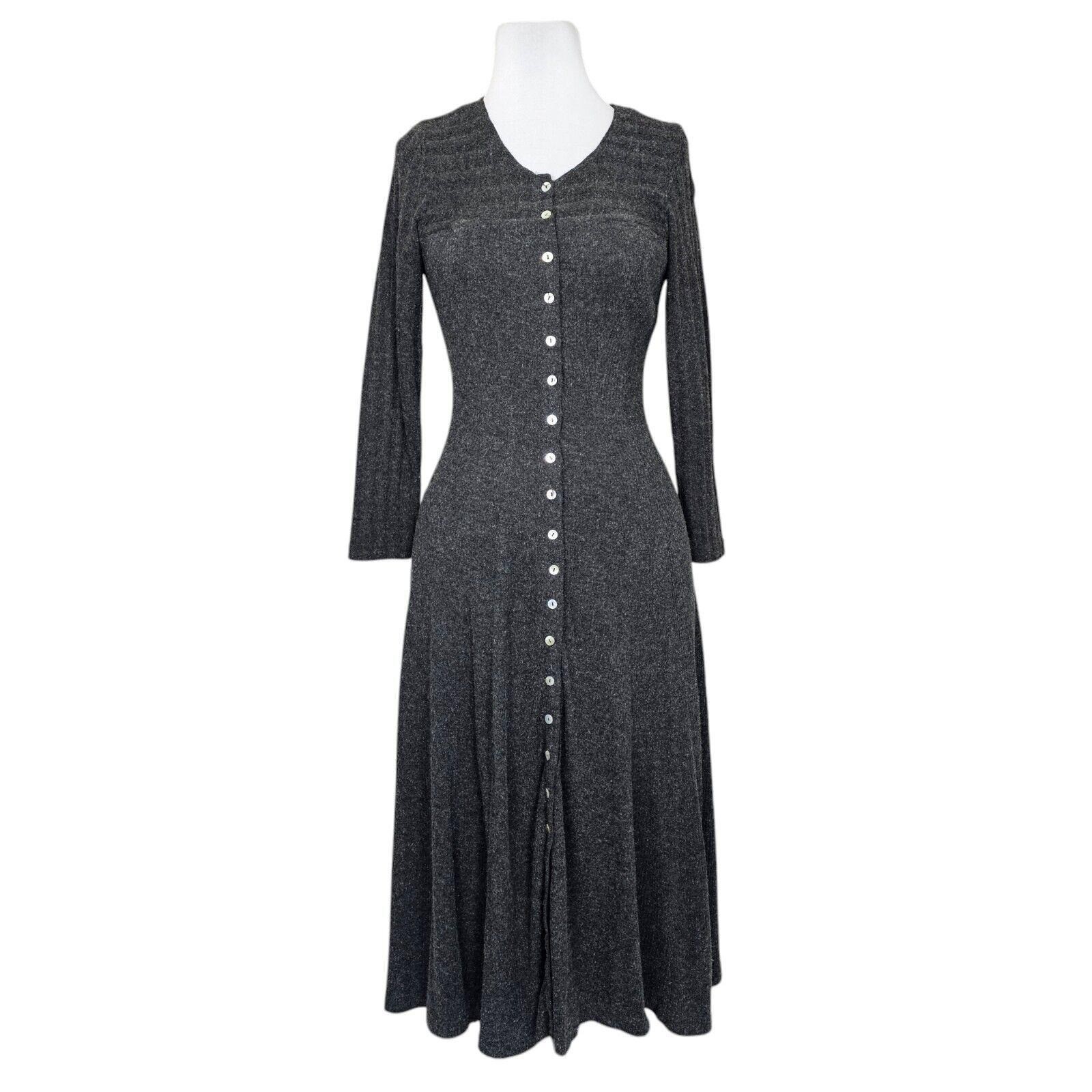 Vintage 90s Karen Alexander Dress M Gray Wool Blend Button Front Knit USA