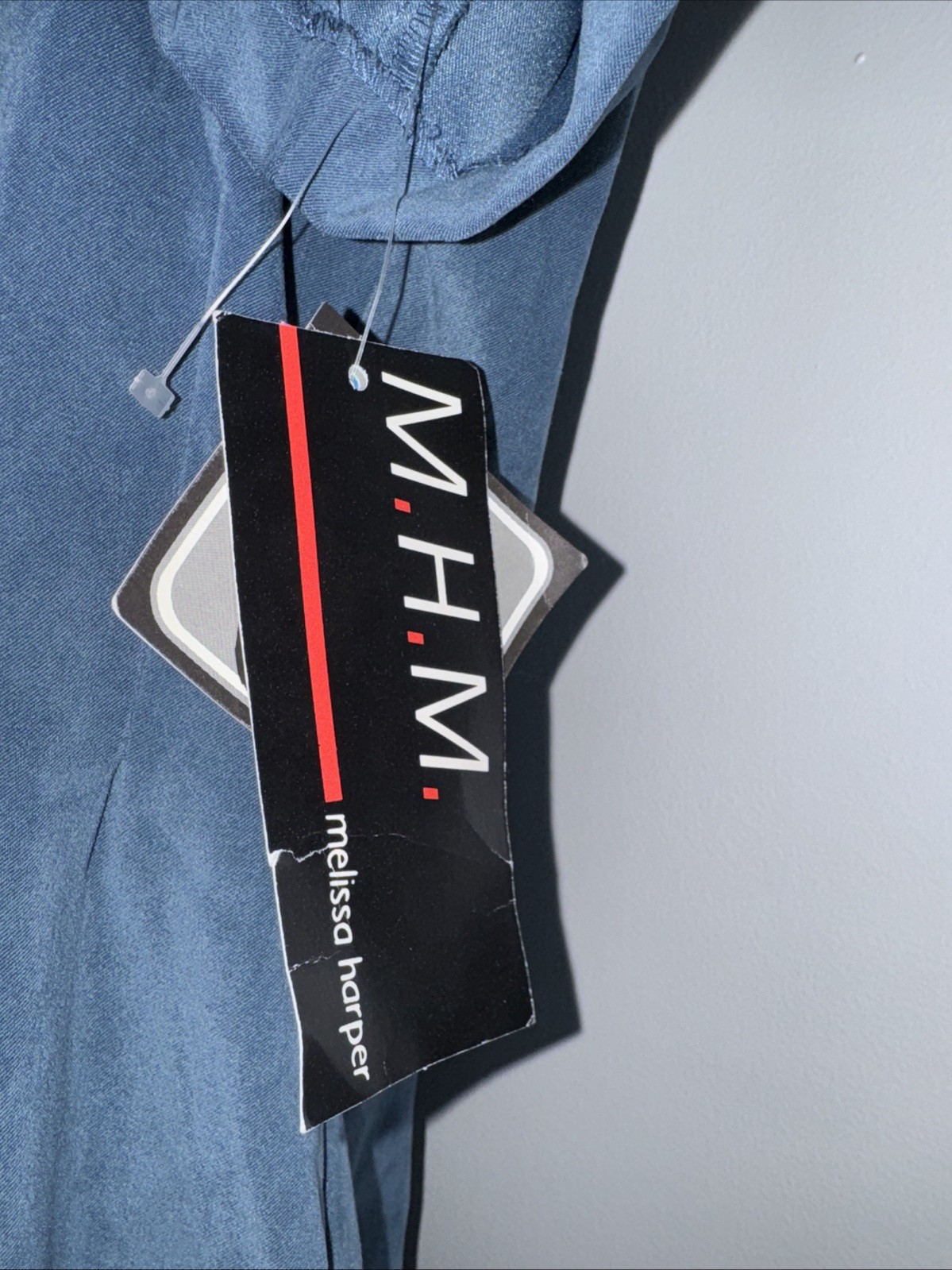 M.H.M. Melissa Harper Vintage Blue Gray Size 16 Dress With Scarf NWT 80s S-pads