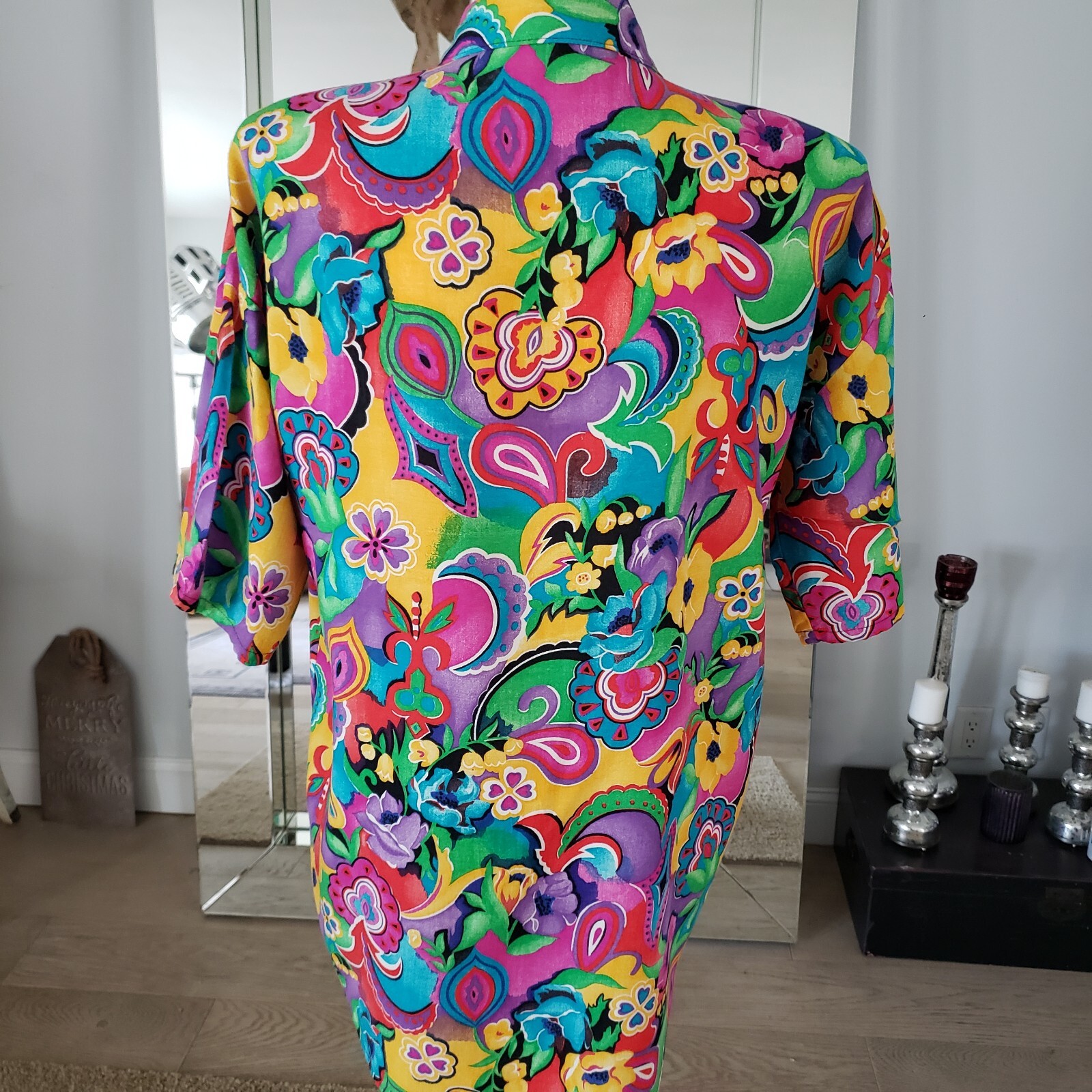 Women’s VTG California Connection Tropical Bright Hawaiian Shirt Sz Med 12-14