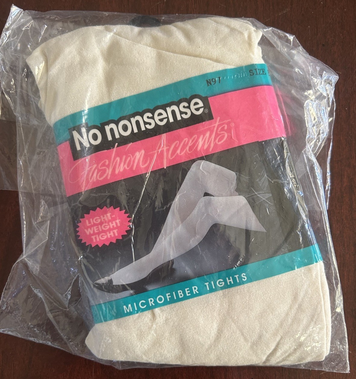VTG No Nonsense Fashion Accents Microfiber Tights Sz B Ivory Nylon Spandex