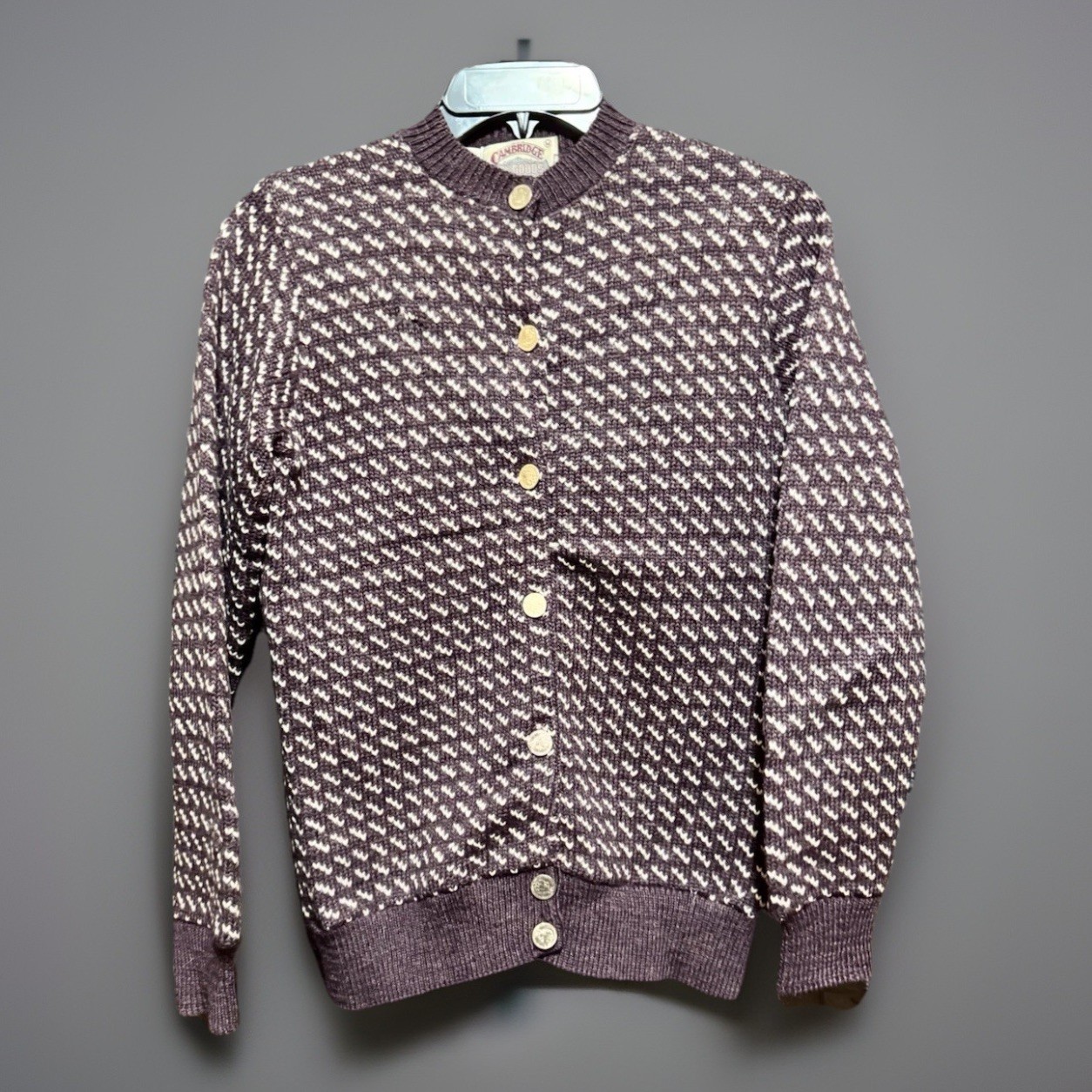 Cambridge Dry Goods Company Cardigan 100% Pure New Wool Button Up Purple Vtg
