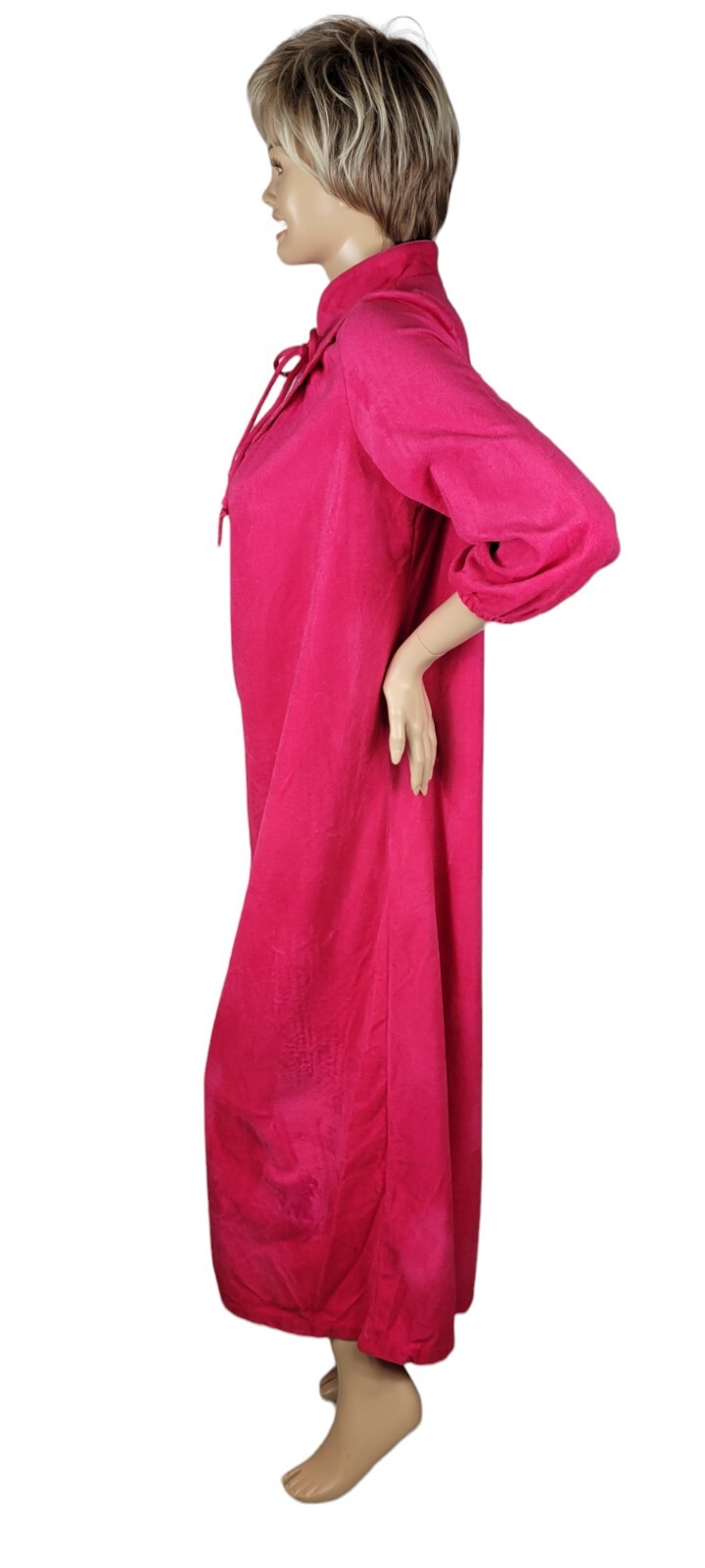 Vintage Plaza 9 Madison Avenue Hot Pink 3/4 Zip Robe House Coat Collar Bow Sz L