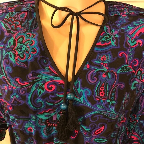 Vintage Diane Freis Multi-color Midi Floral Paisley Silk Dress Size 8/10 Medium
