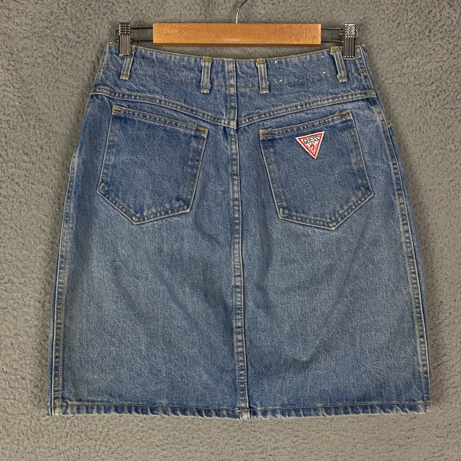 Vintage Guess Georges Marciano Denim Skirt Womens 30 Blue Button Fly High Waist