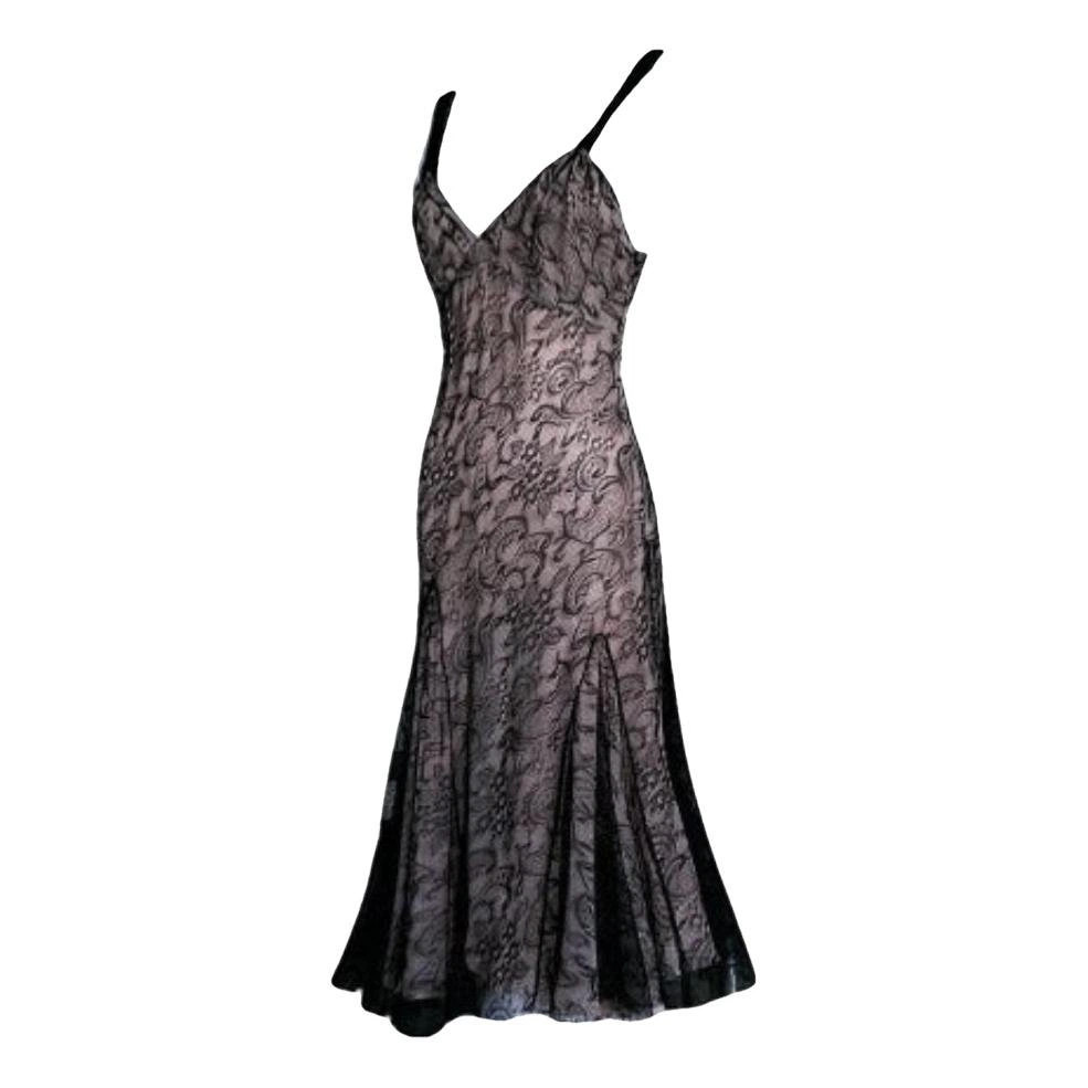 John Galliano Vintage 2010 Archival Beautiful Lace Dress Powder Blush Black IT42