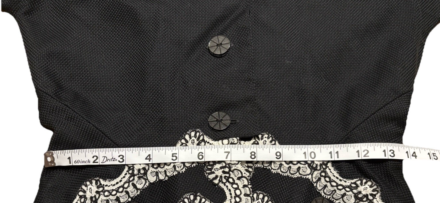 Vintage 1980s Geoffrey Beene Skirt Jacket Set Lace Embroidered Black White 8