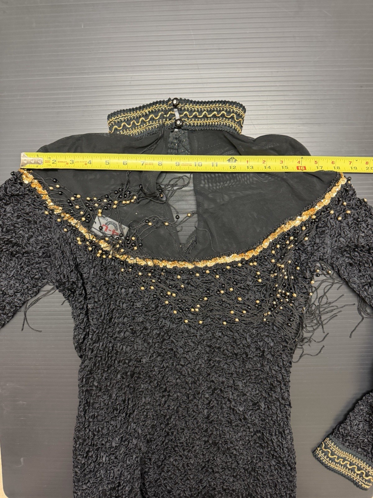 Vintage 4-U Stretch Dress XL Black Gold Beaded Made in New York USA