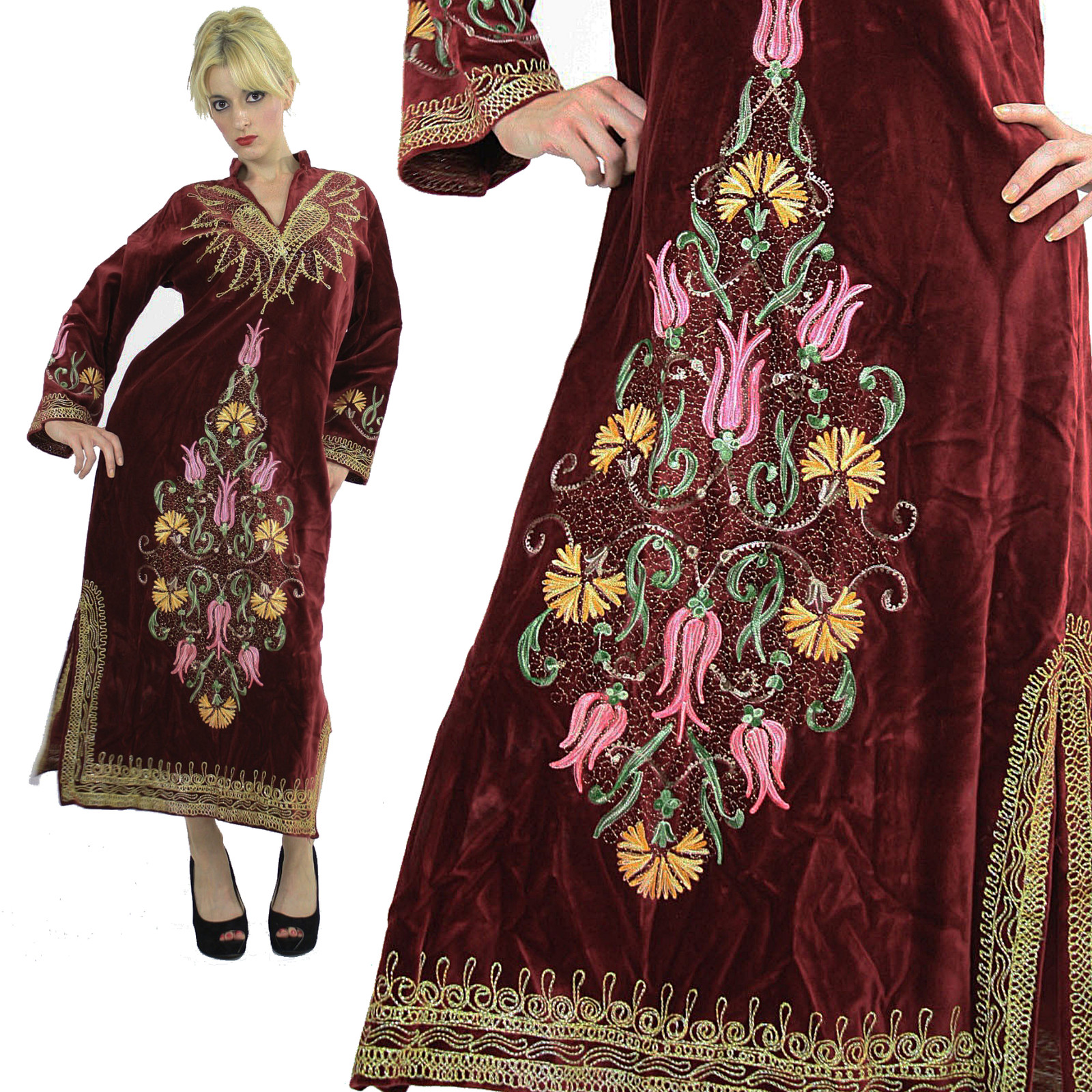 Vintage VTG 60s boho caftan Turkish Hippie boho velvet caftan embroidery