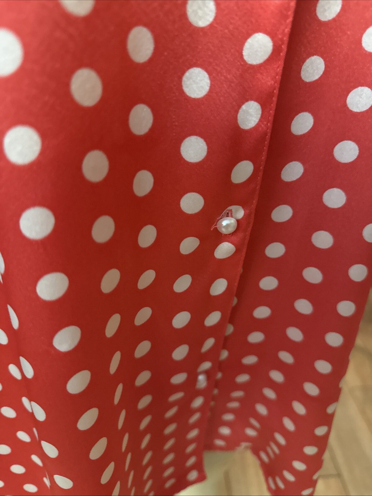 VTG Victoria’s Secret Gold Label Polka Dots Pearl Buttons Sleep ShirtSZ P/S 6b