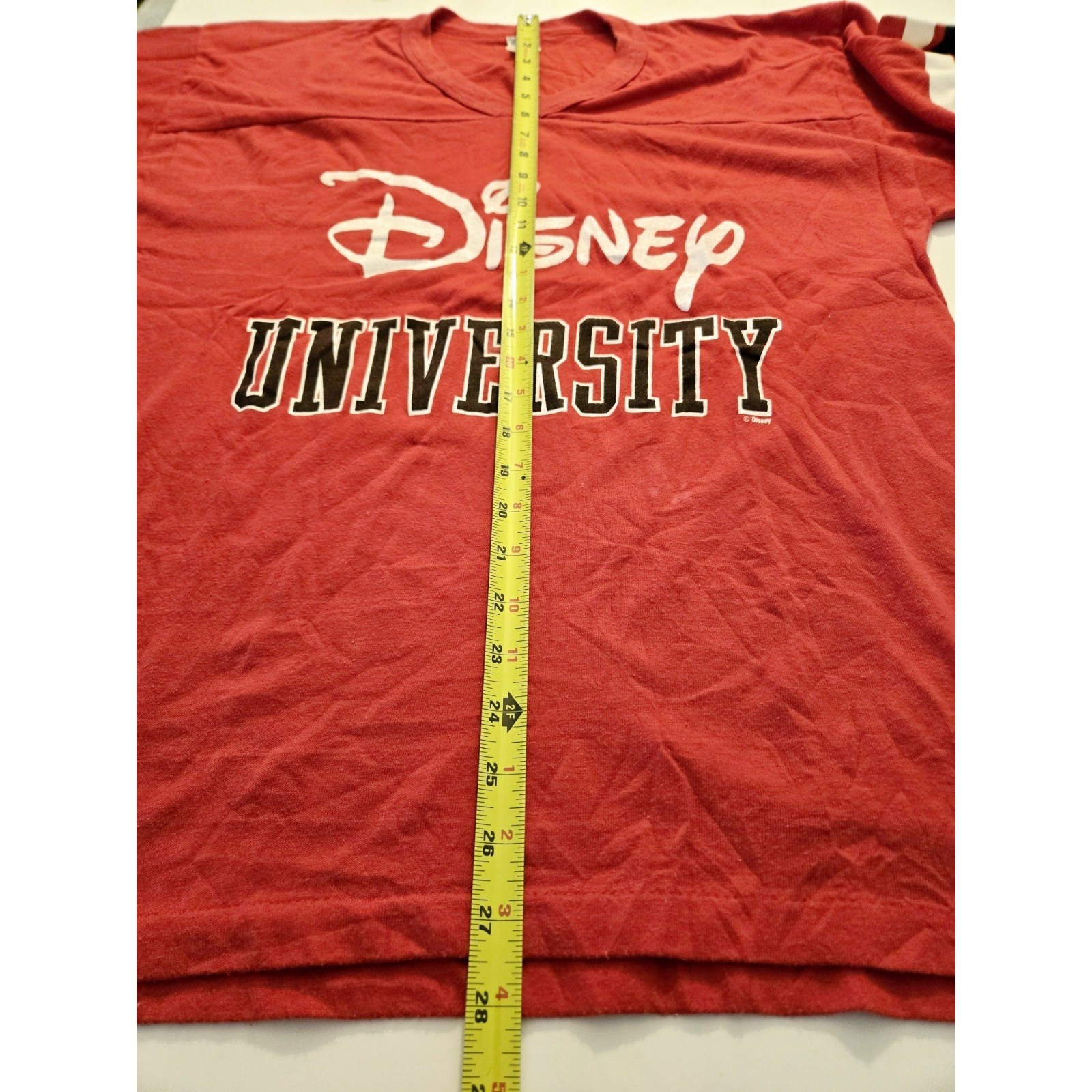 Vintage Disney University Artex Jersey Shirt Red Striped Sleeve V-Neck Medium