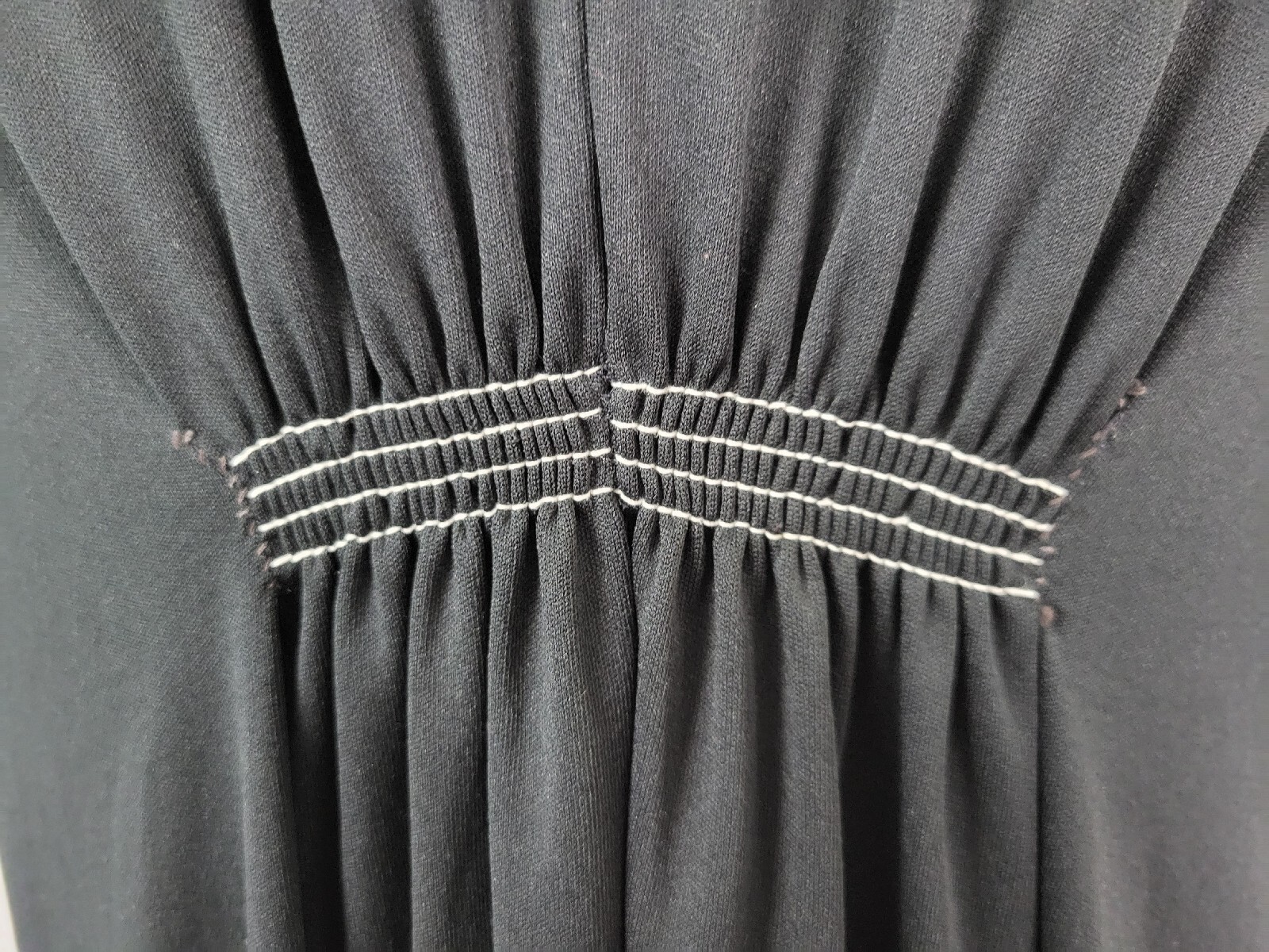 Vintage Black Dress w Shawl Collar Cream Piping Accent Size 14