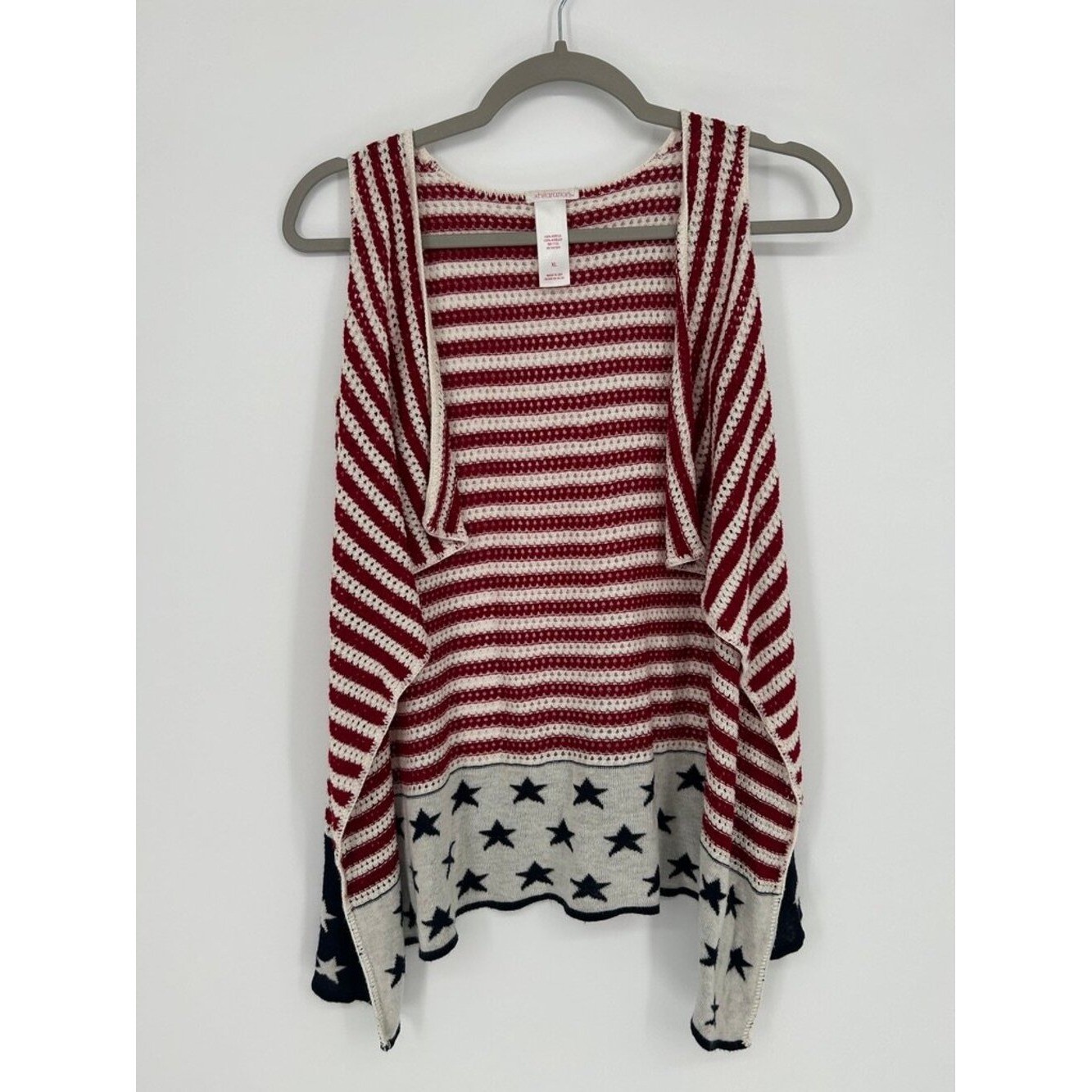 XL American Flag Sweater Vest Knit Open Front Boho Cottagecore Patriotic USA