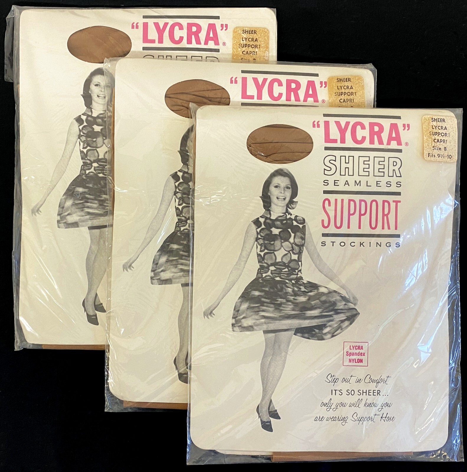 Lot 3 pair GAMS Lycra Sheer Support Stockings Capri Size B 9 ½ 10 NIP RTH Model