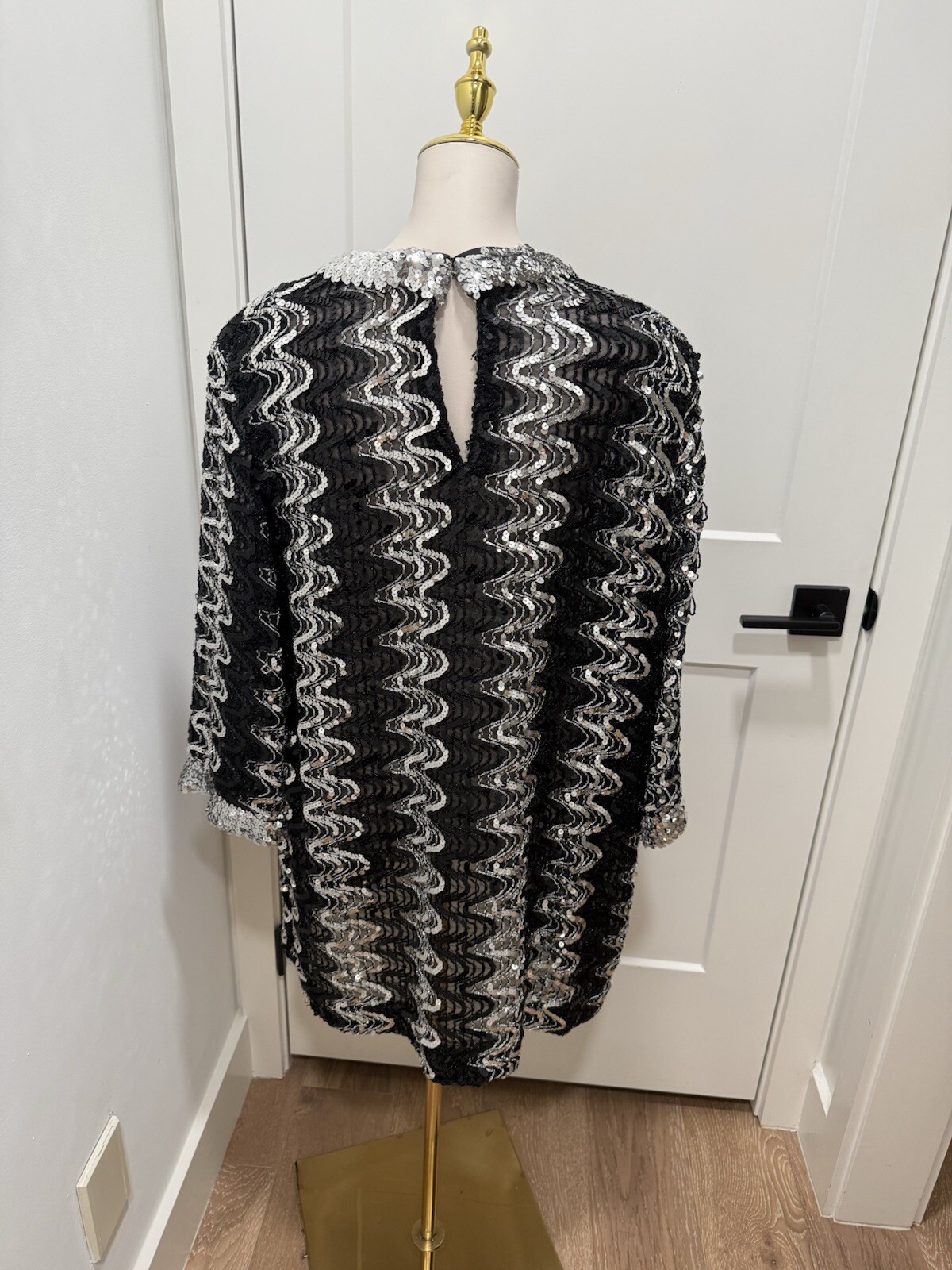 Vintage Sheer Sequin Dress Overlay Black And Silver