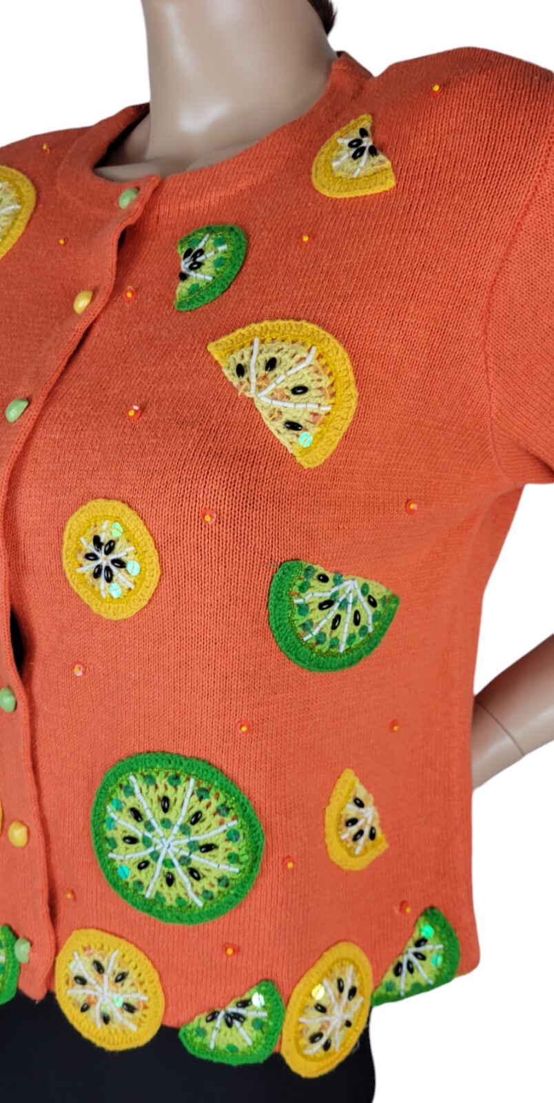Vtg Design Options By Philip & Jane Gordon Orange Lemon & Lime Cardigan Sweater