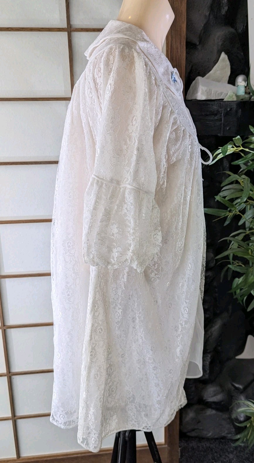 Vtg GMC Peignoir Robe Gown Lingerie Set White Chiffon Chantilly Lace Sz M 1960s