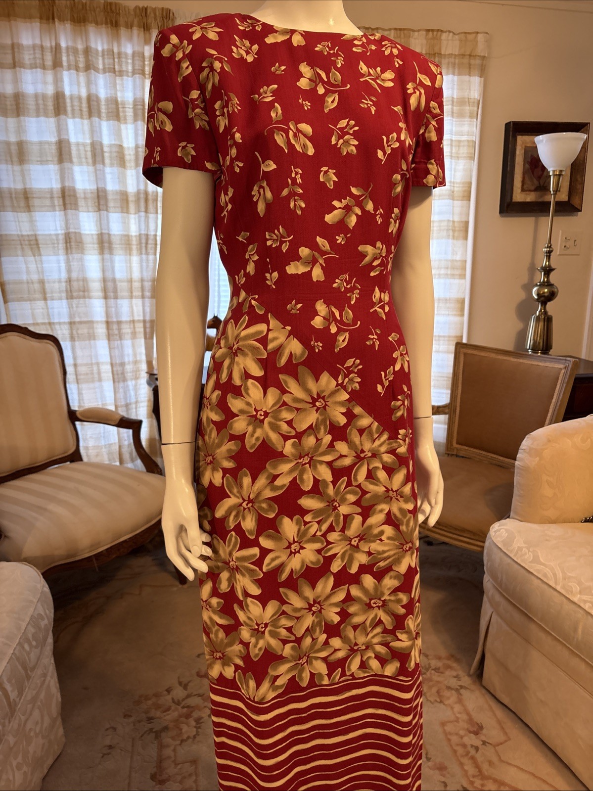 Vtg Donna Morgan Floral Maxi Dress Red With Flower Pattern Sz 4 Beautiful