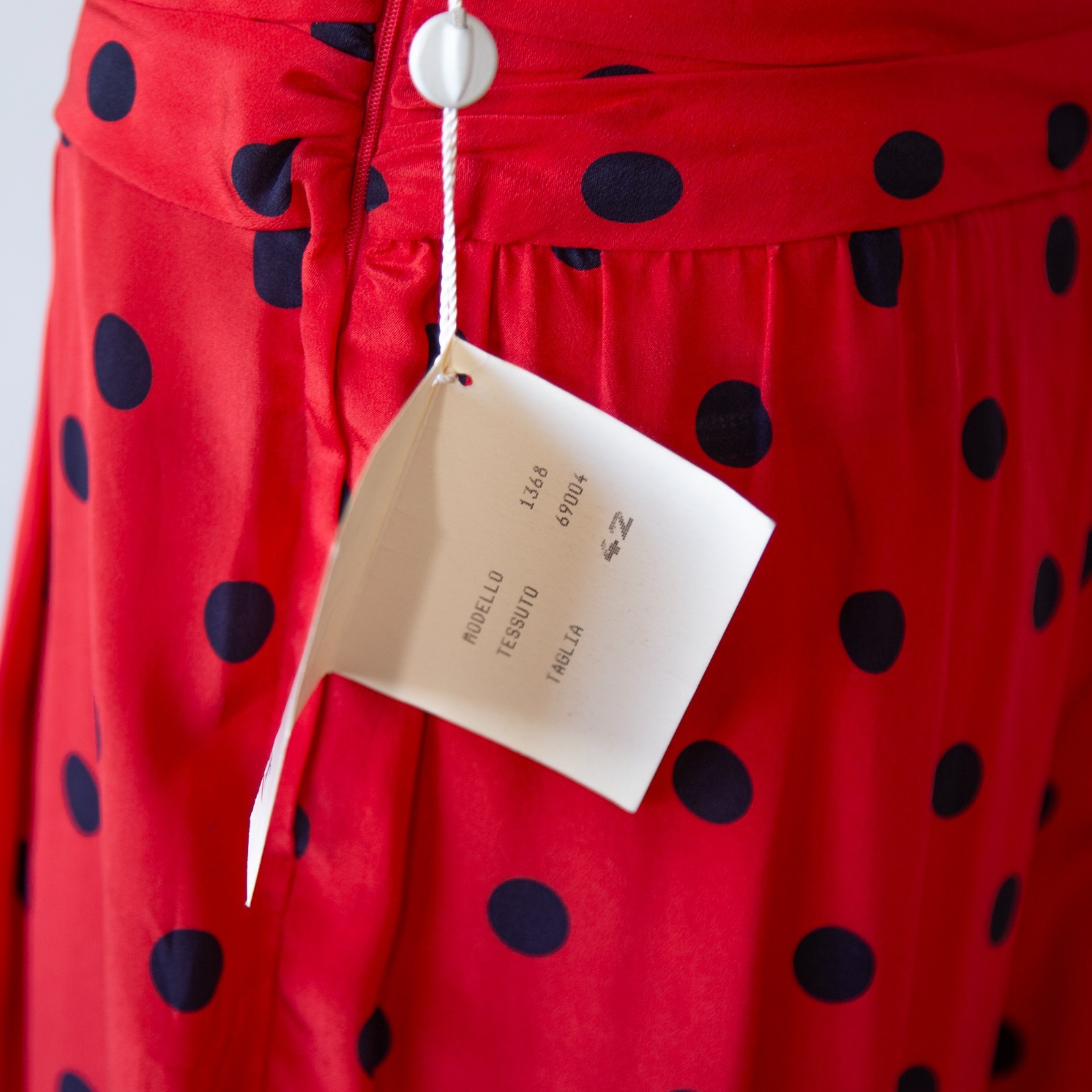 Vintage Dior Red Silk Black Polka Dot Wide Trousers NWT UK 8-10/US 4-6
