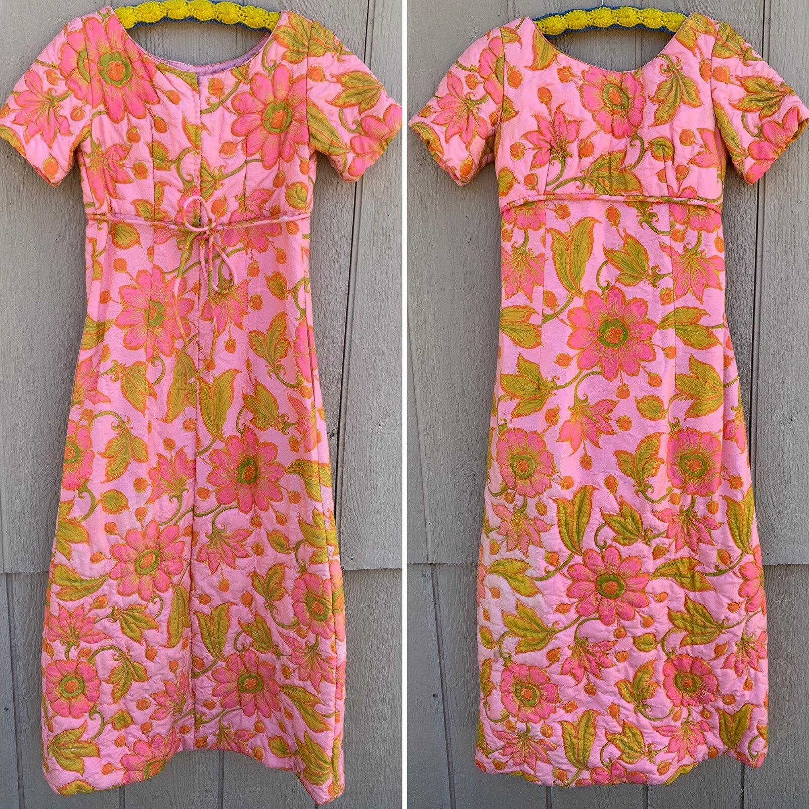 1960s Silk Floral Maxi Dress Macys Marchioness Pink Multicolor Hong Kong S