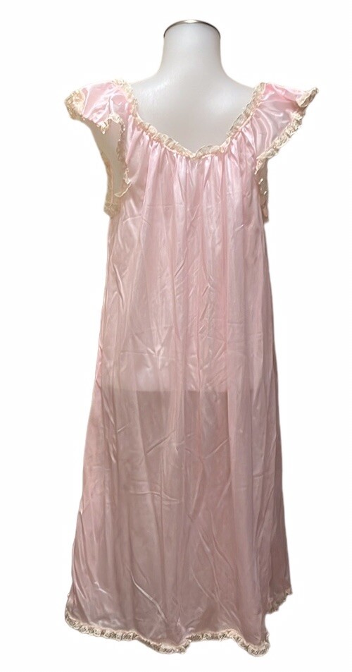 Vtg MISTRA Union Made Light Pink Nylon Nightgown~Lingerie~Boudoir~Sz L MCM