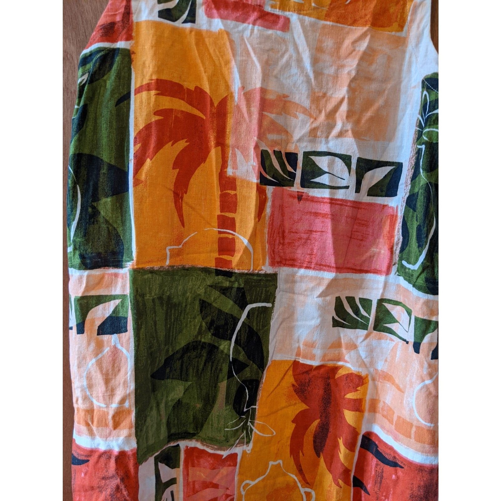 Nicole Miller Linen Dress Tropical Patchwork Shift Coastal Grandmother Y2K Sz S