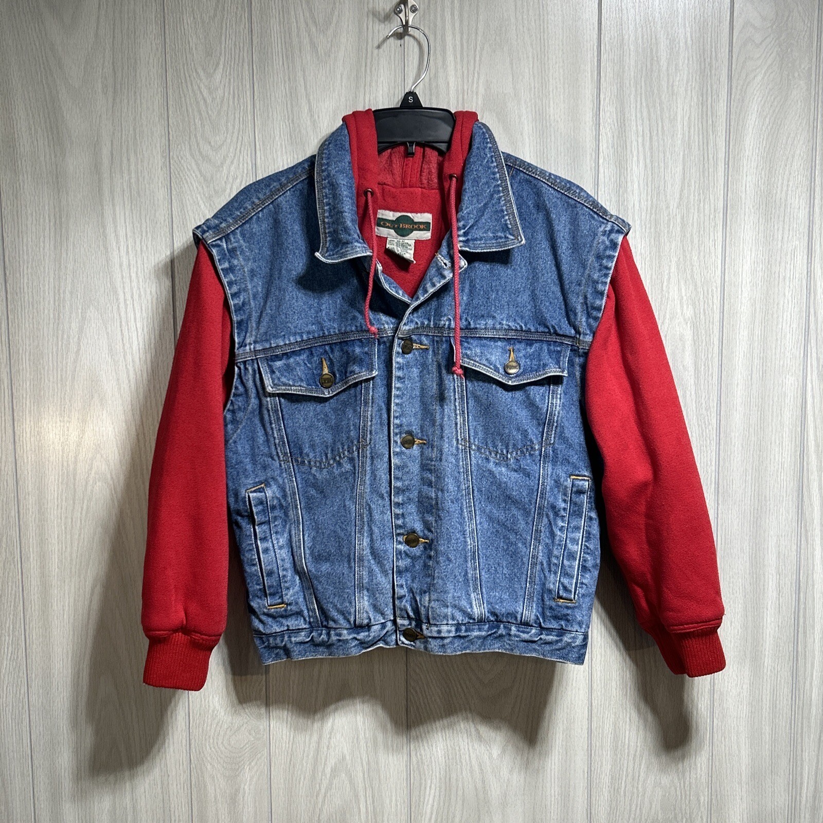 Out Brook Vtg 90s Grunge Denim Jean Hoodie Vest Jacket Coat Women’s Size Medium