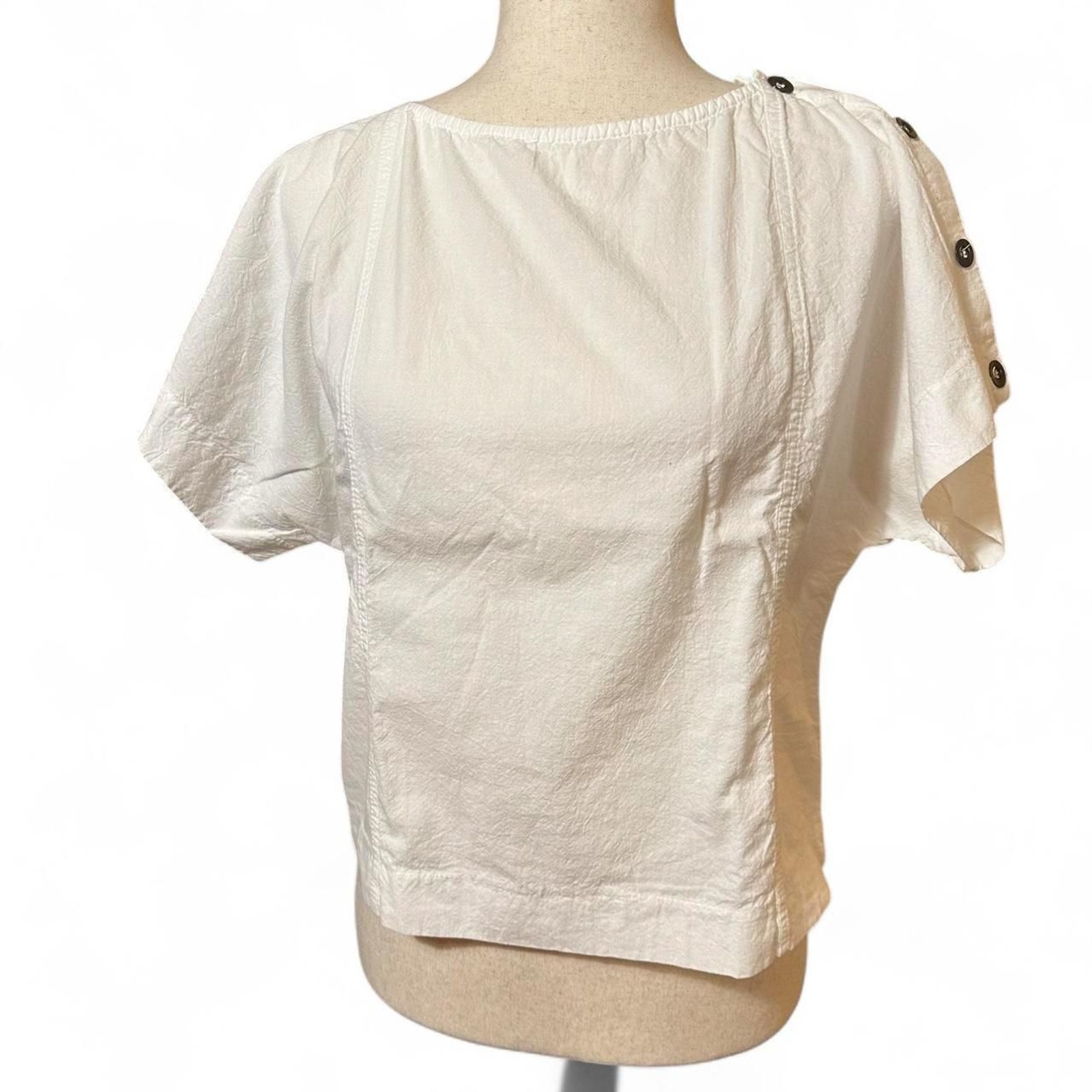 80s Dabney Paris New York White Drop Shoulder Fitted Business Casual Blouse