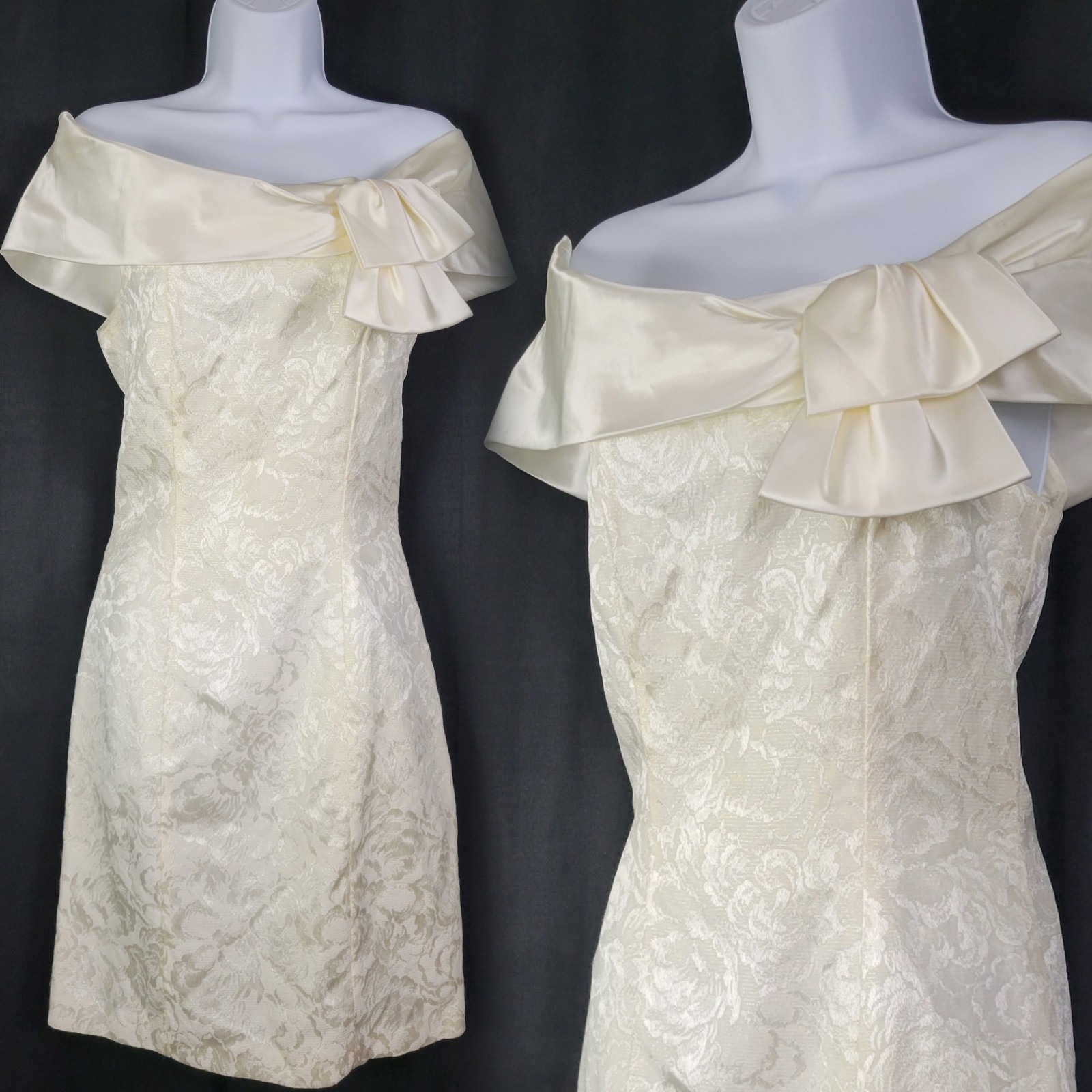 Vintage Paris Sport Club Cream Brocade Mini Dress w Satin Bow Size 5