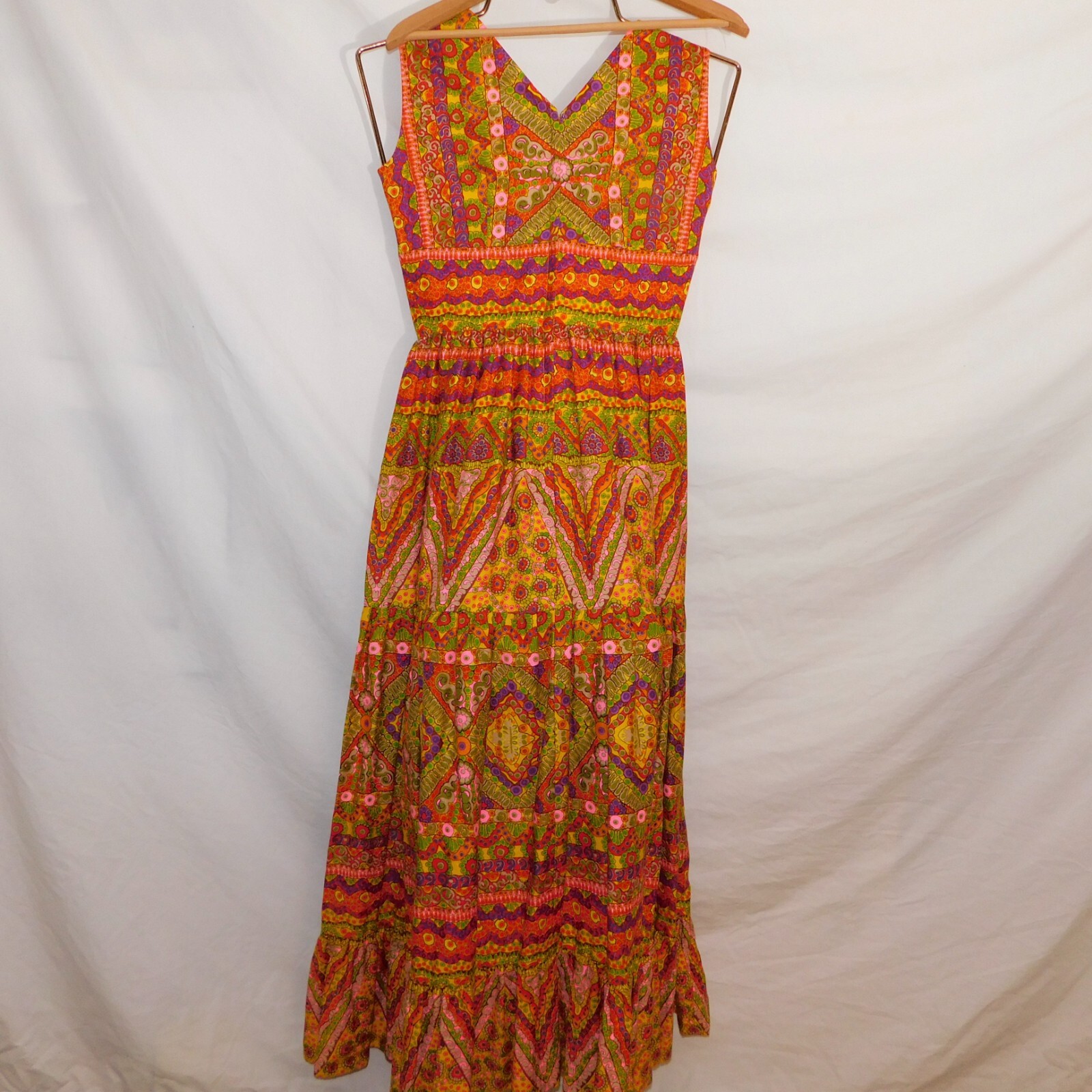 Vtg 70’s Womens M Psychedelic Colorful Floral Maxi Party Dress Nardis Dallas
