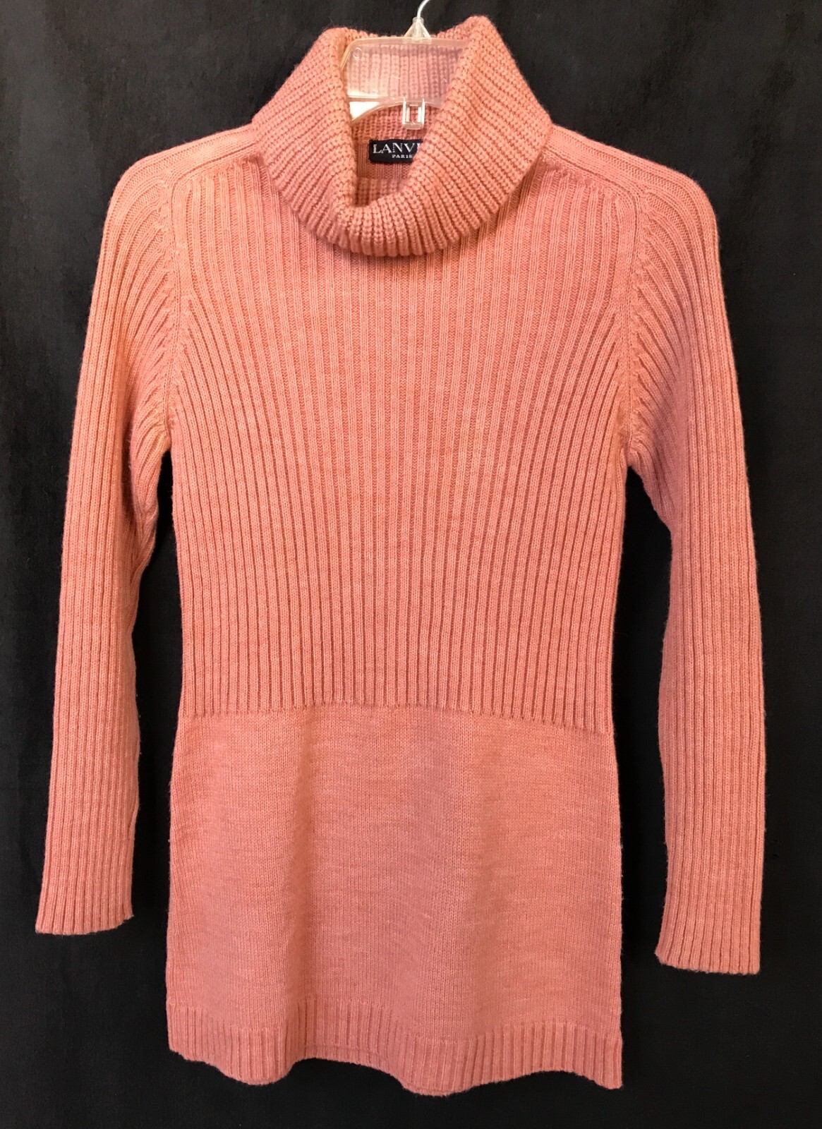 LANVIN Paris 4 piece knit set VTG salmon wool Turtleneck Vest Pants Belt Sz 40
