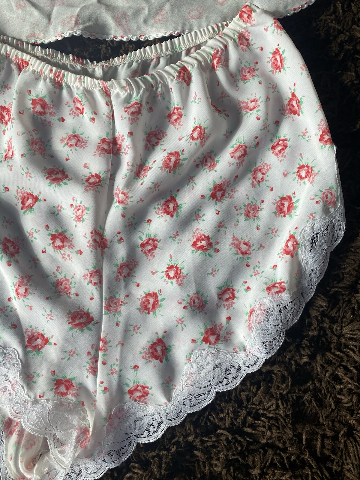 Vintage POLLINAISE 2pc Babydoll Top And Shorts PJ Set Roses Design XL L NWT