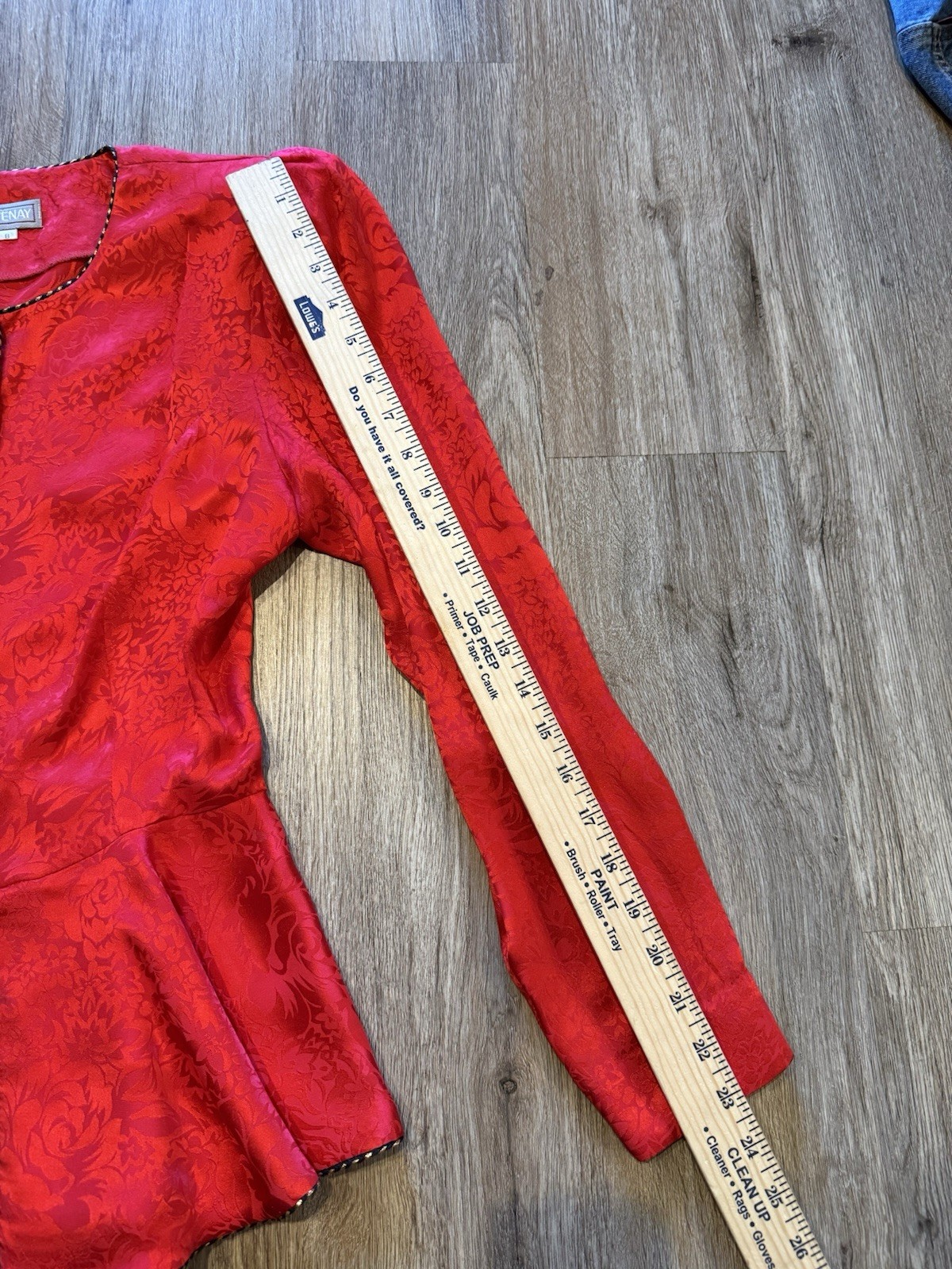 Vintage Courtenay Red Silk Jacquard Peplum Skirt Suit Set 80s 90s Romantic sz 8