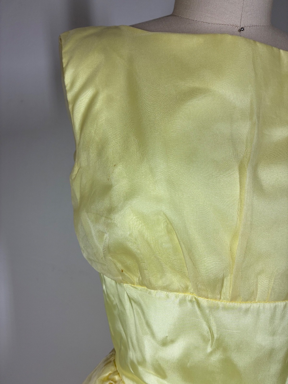 True Vintage 50s 60s Yellow Party Dress XXS 23″ Waist Handmade Cocktail Coquette