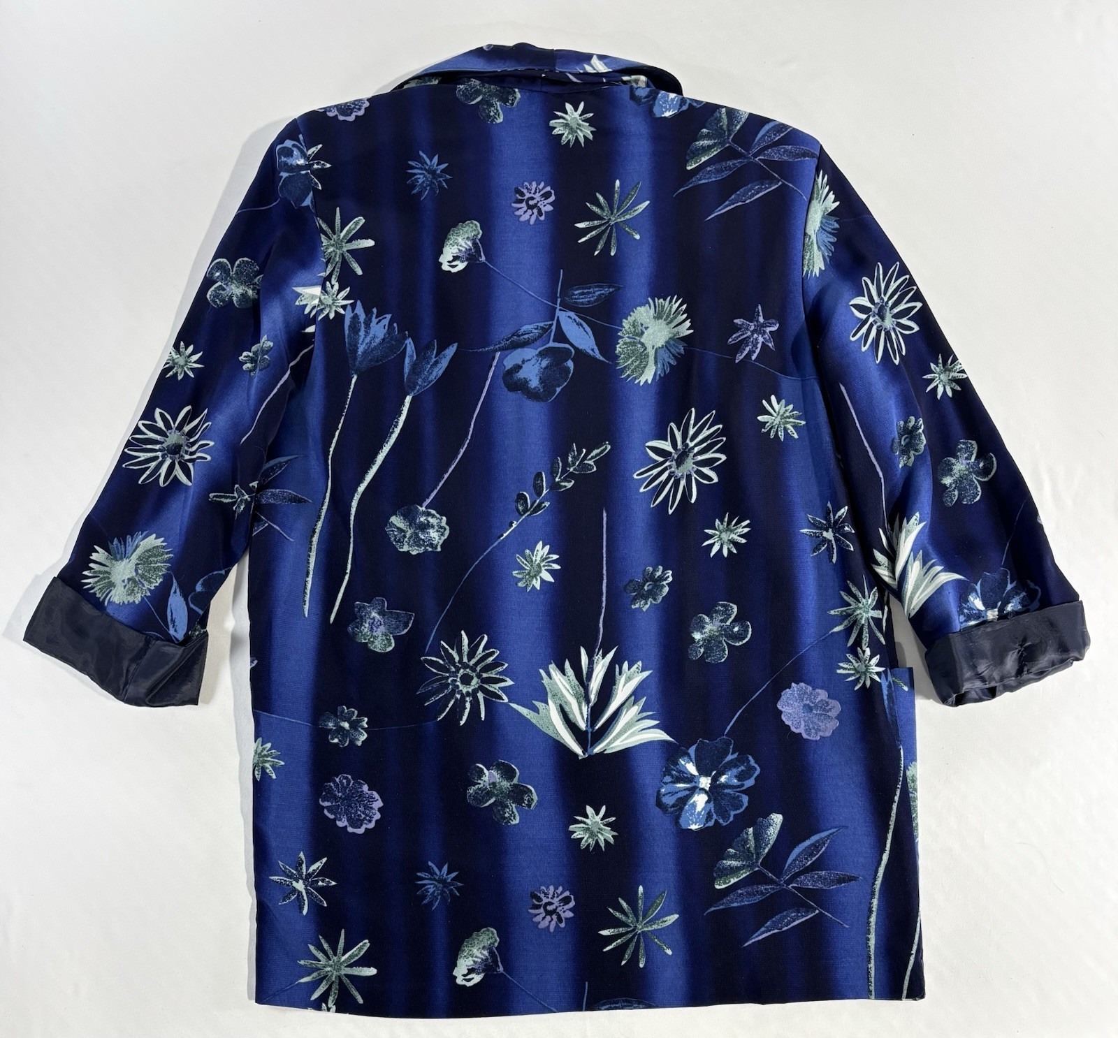 Kensington Square Vintage Dark Blue Floral Satin Blazer