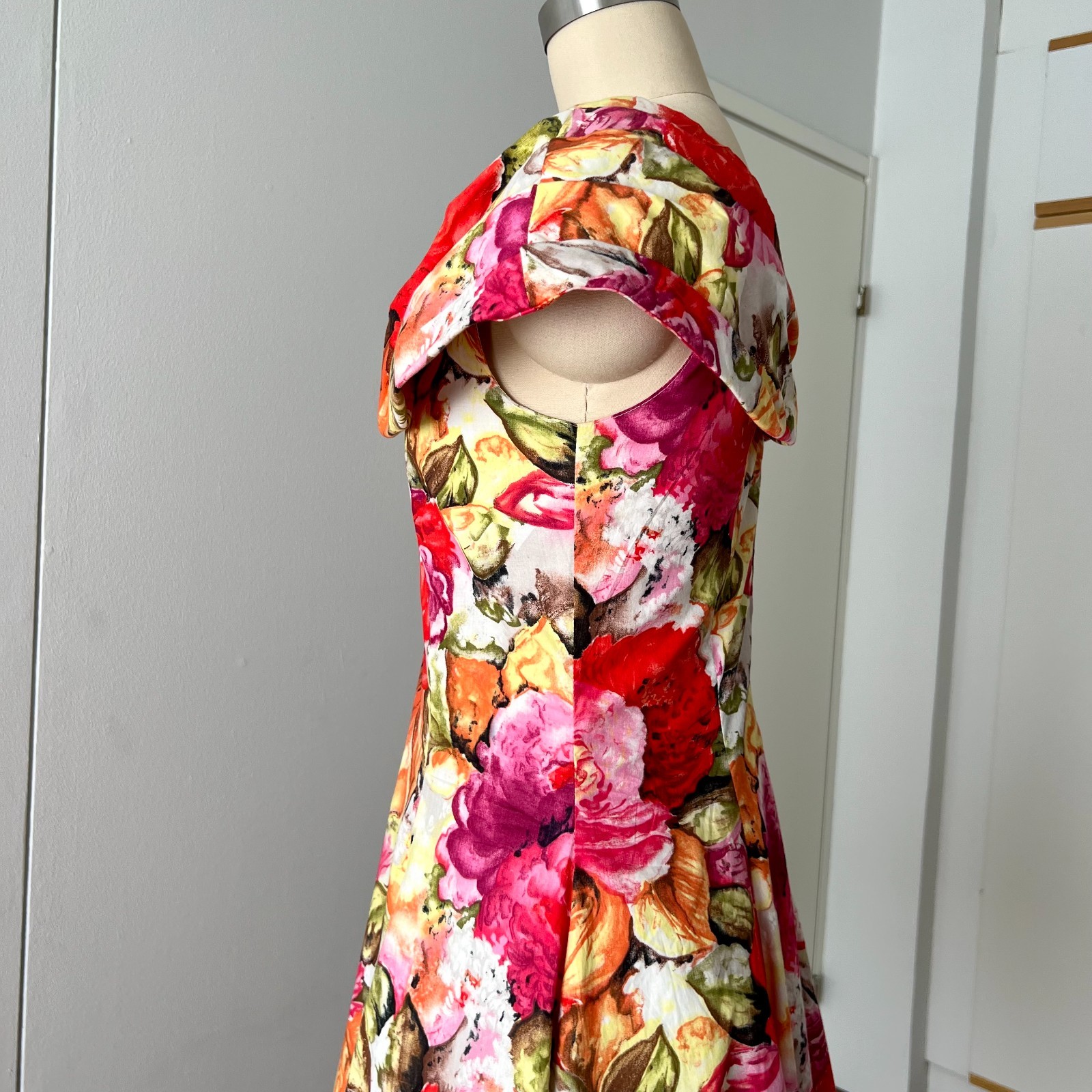 1980s Floral Rockabilly Cotton Dress Off Shoulder Fit & Flare Pin Up Party Retro