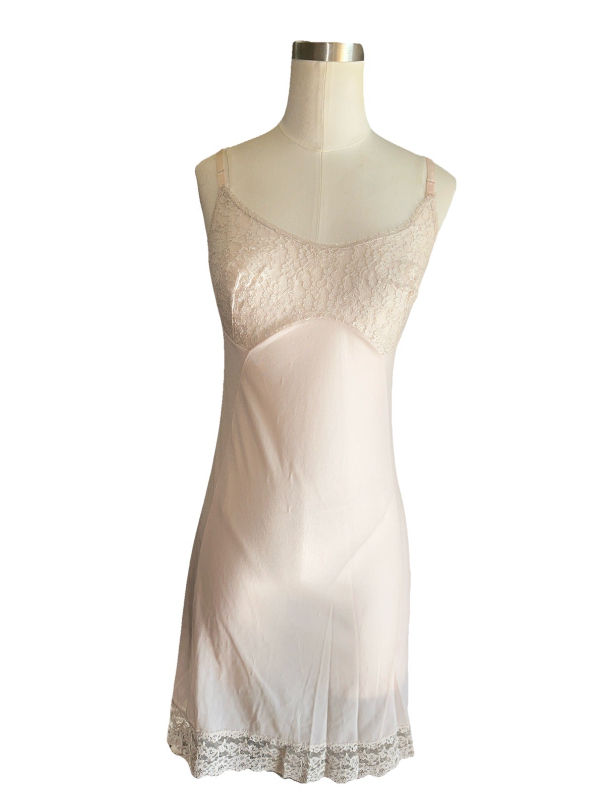 Vintage 60s Coquette Fairy Lingerie Pink Lace Slip Dress Size Small