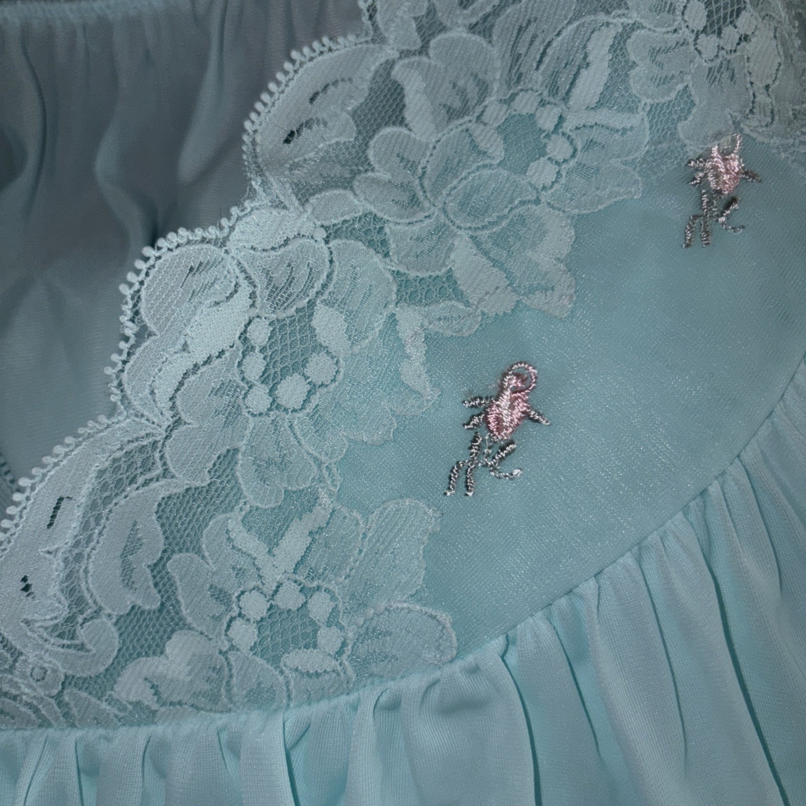 Shadowline Size Medium Vintage Light Aqua/Seafoam Nylon Tricot Long Nightgown
