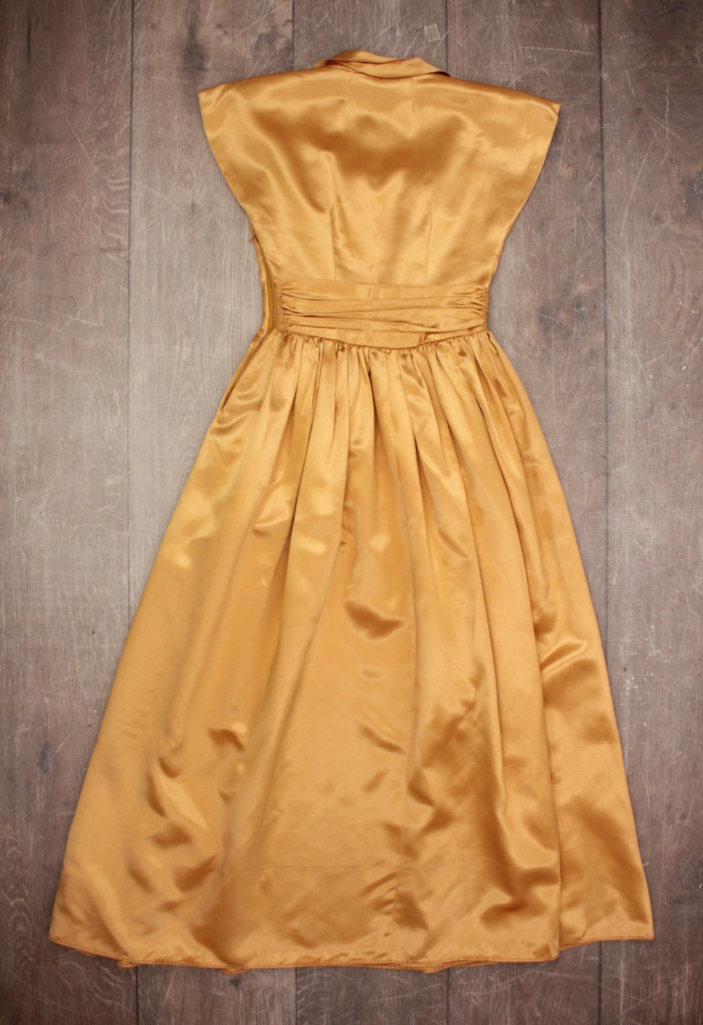Vtg Women’s 40s Yellow Gold Formal Satin Gown Sz XS/S 1940s Party Prom Dress
