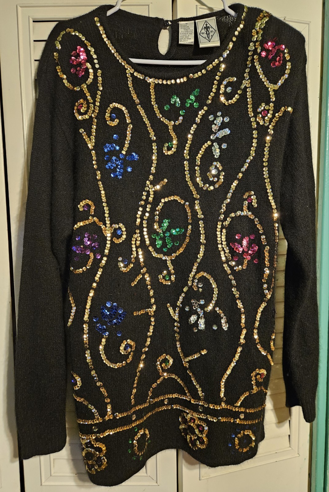 Vintage Silk/Wool/Angora Blend Sequined Long Sweater/Short Sweater Dress Sz Med