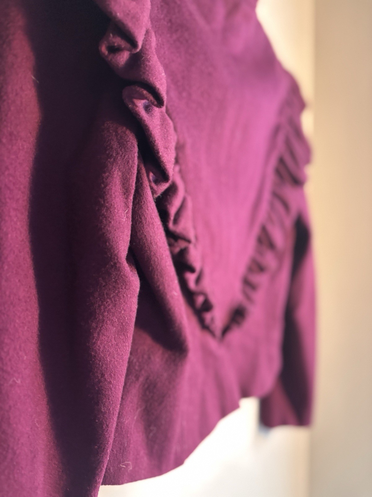 80s PERRY ELLIS Cropped Wool Jacket Ruffle Plum Purple Vintage sz10 modern small