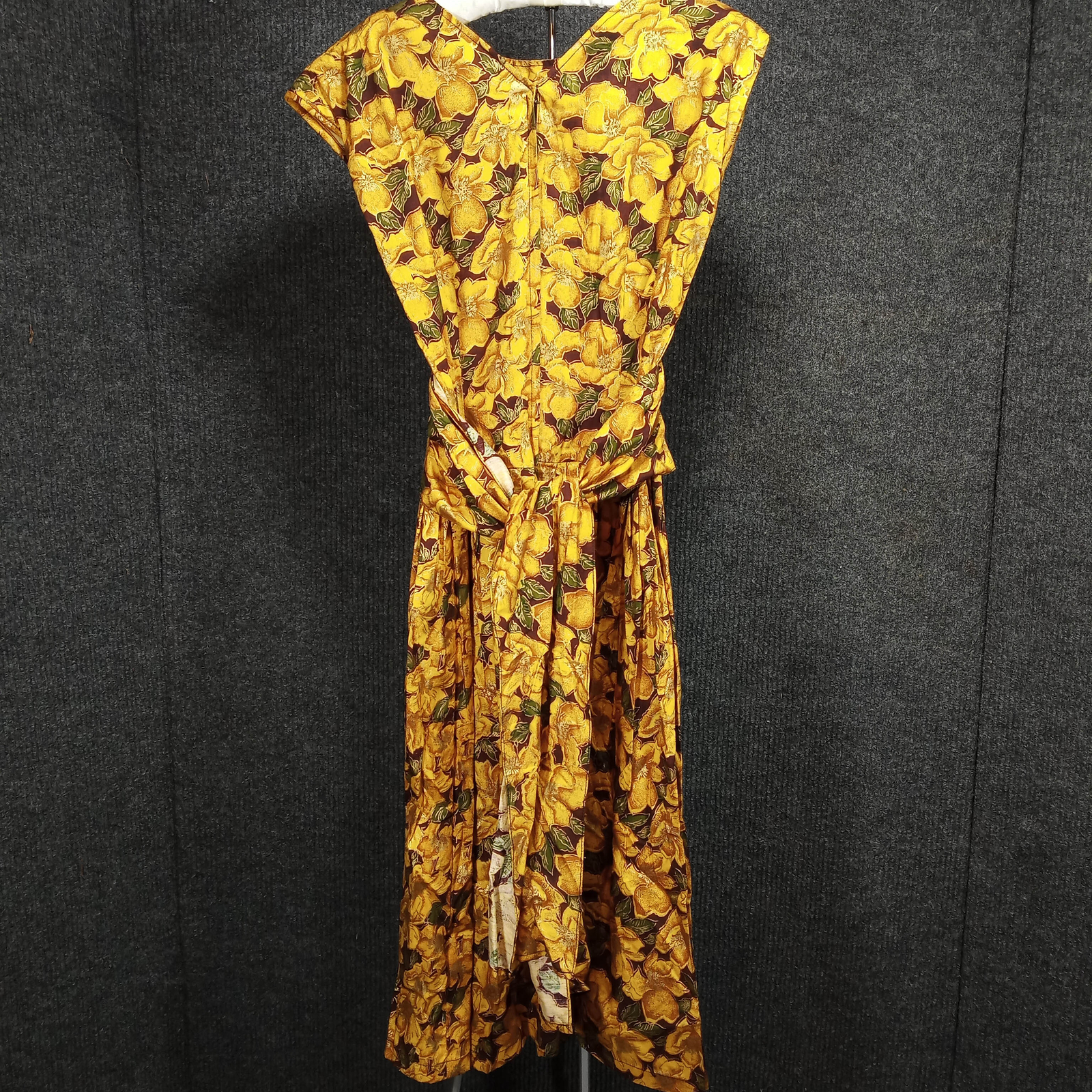 1960s Vintage Green and Orange Floral Dress with a Black Chiffon Underlayer