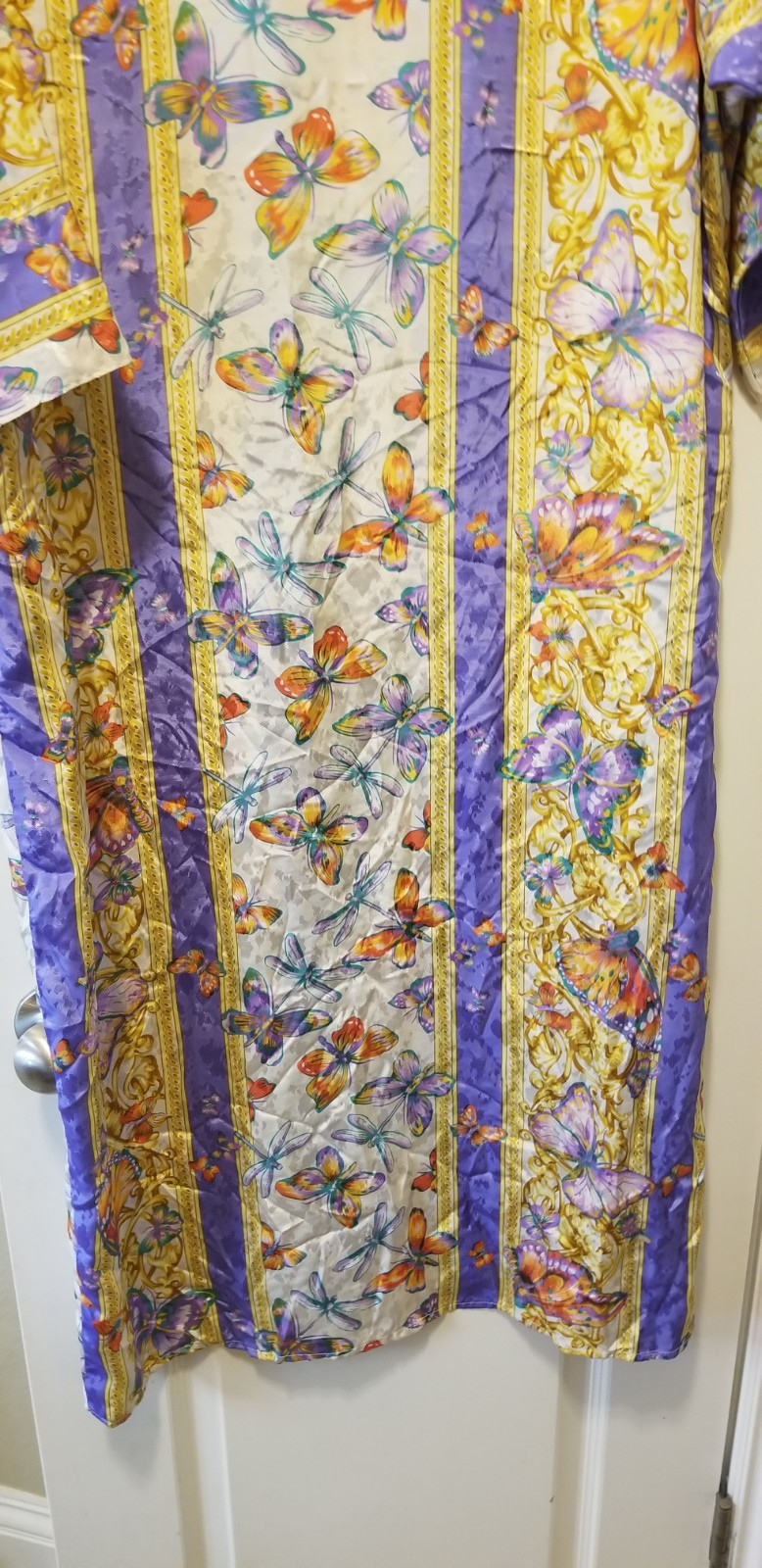Vintage Ruth Norman New York Caftan Housecoat Dress Pullover Floral Butterfly L