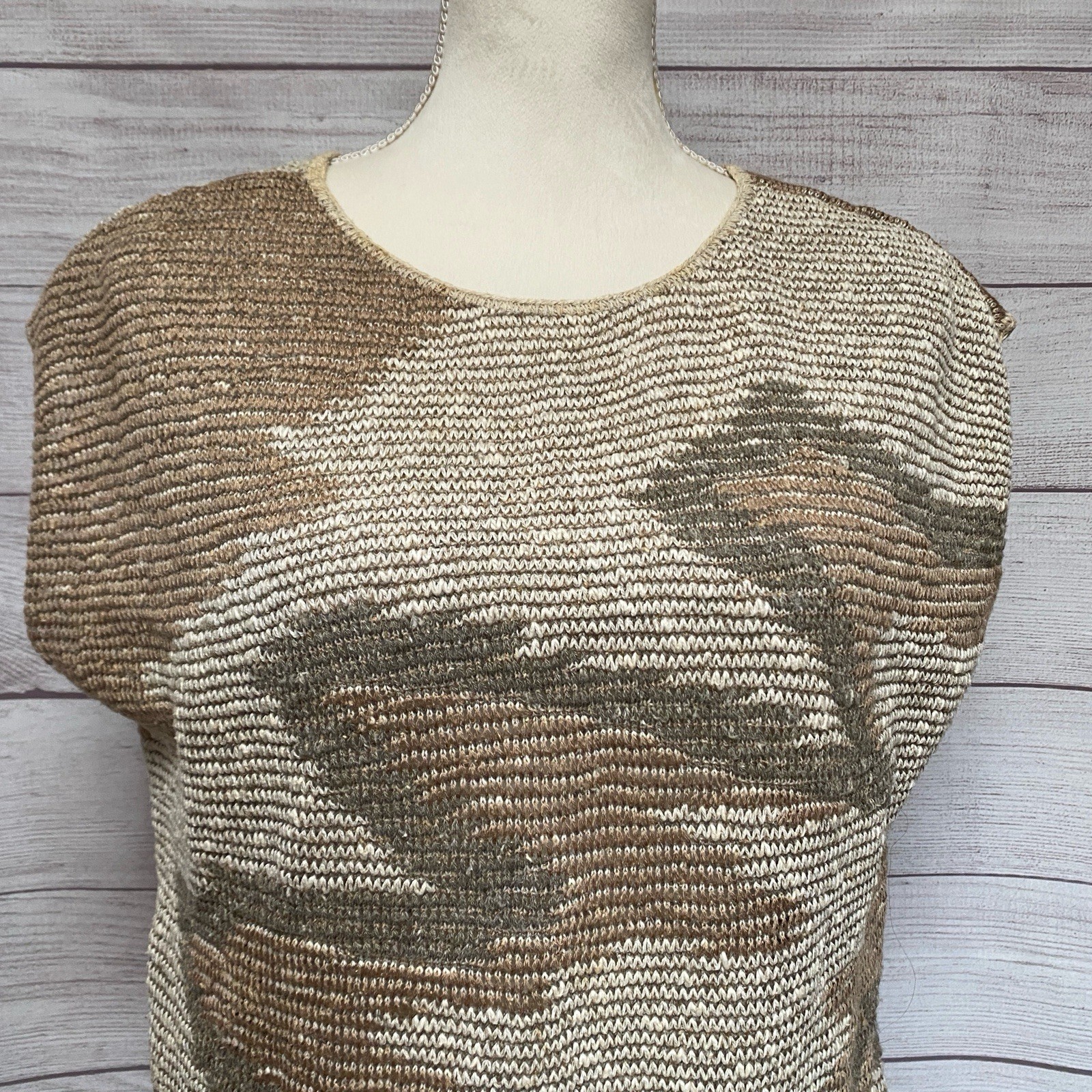 Beldoch Popper Brown Knit Sleeveless Pullover Sweater Vest 70s Elastic Waist