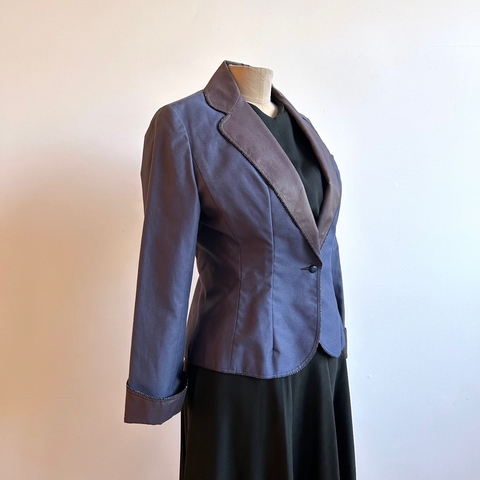 1950s Vintage Purple Twill Studded Trim Tailored Jacket Maisel Era sz S 6 8 50s